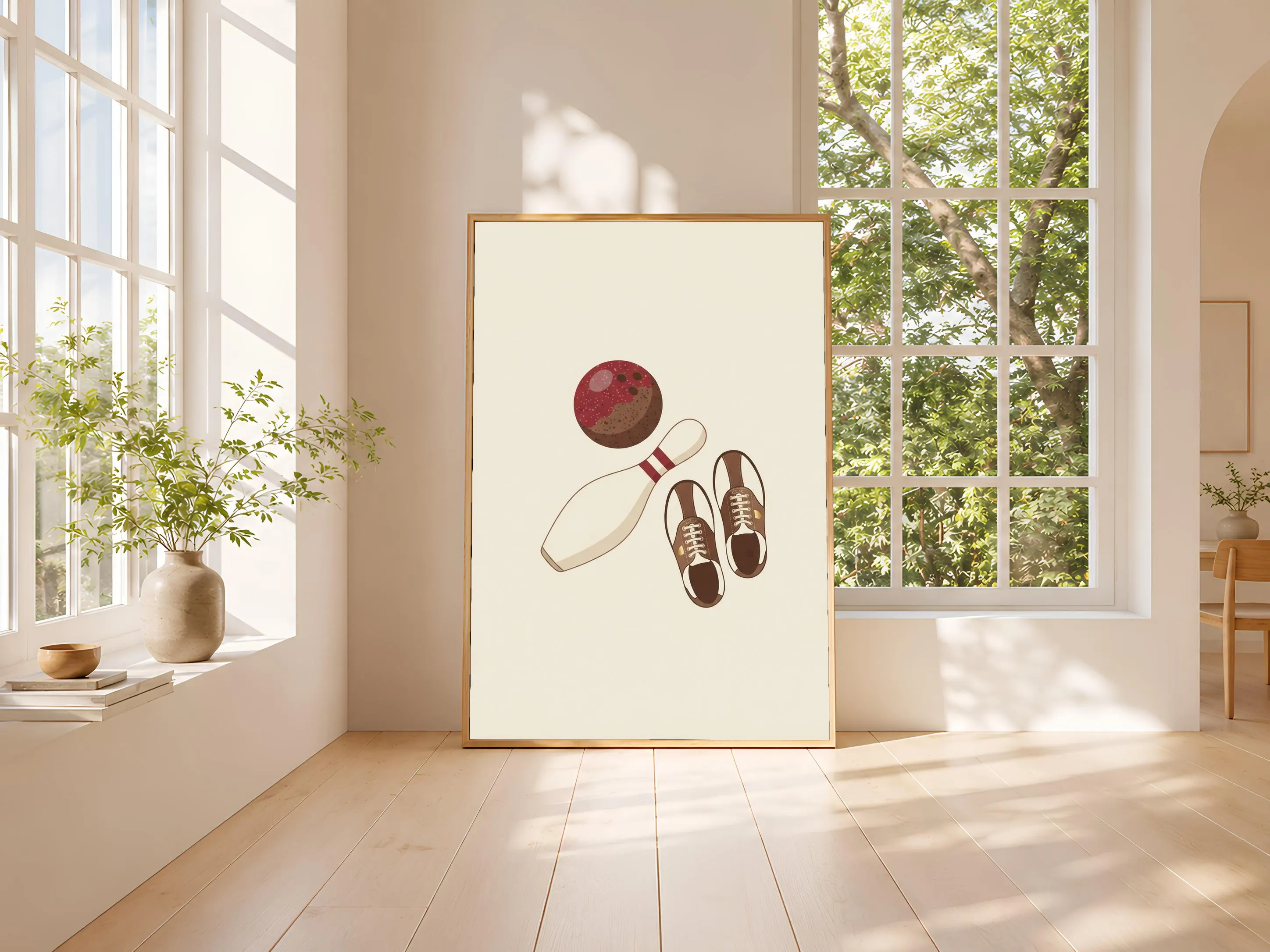 Retro Bowling Print, Japandi Game Room Poster, Burgundy Wall Art, Bowling Gift, Housewarming Gift – Calm Wall Art by Artsify thumbnail 3