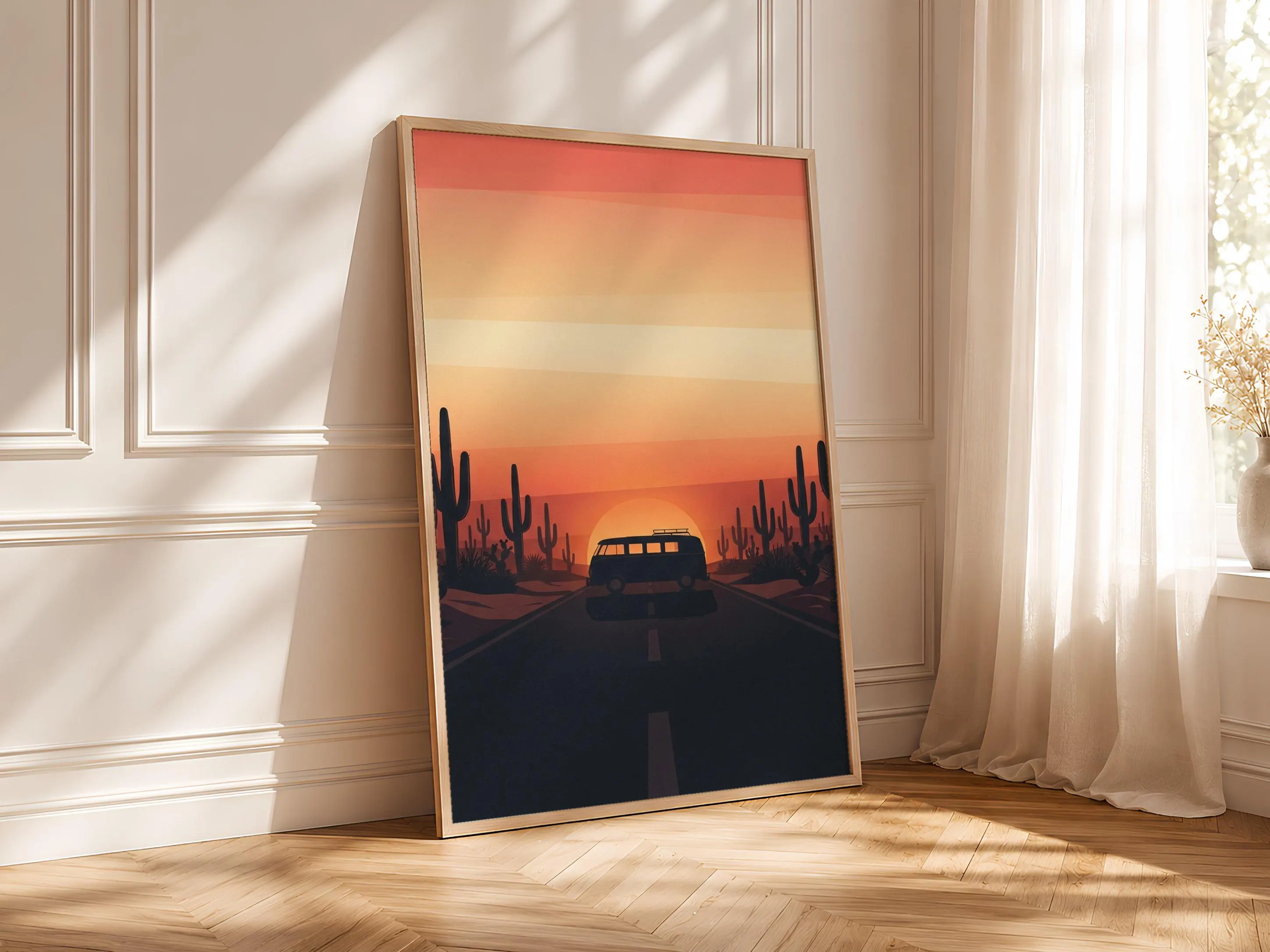 Retro Camper Van Print, Desert Road Trip Poster, Coral Wall Art, Vanlife Decor, Housewarming Gift – Calm Wall Art by Artsify thumbnail 4