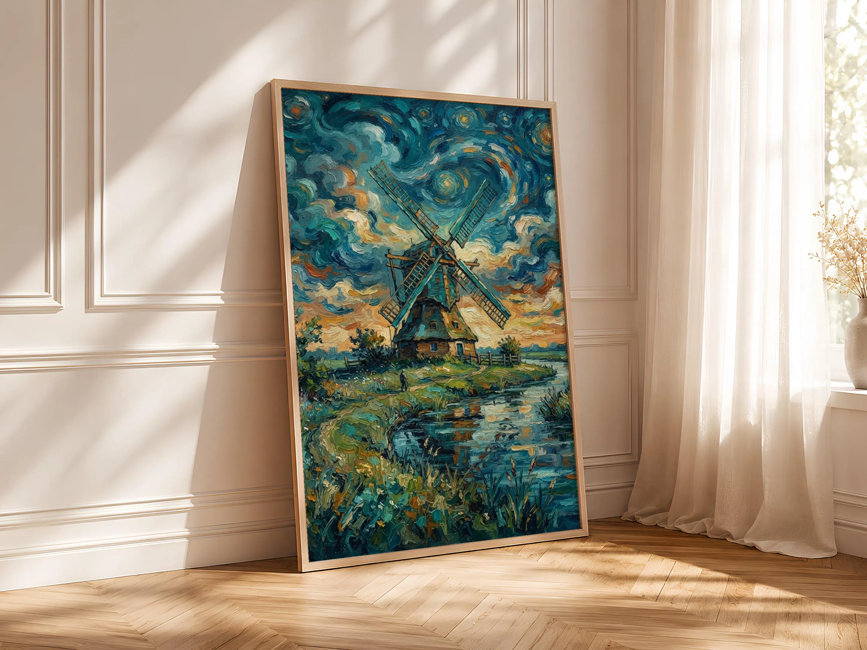 Van Gogh Style Windmill Print, Post Impressionist Dutch Poster, Countryside Wall Art, Office Decor, Housewarming Gift – Calm Wall Art by Artsify thumbnail 4