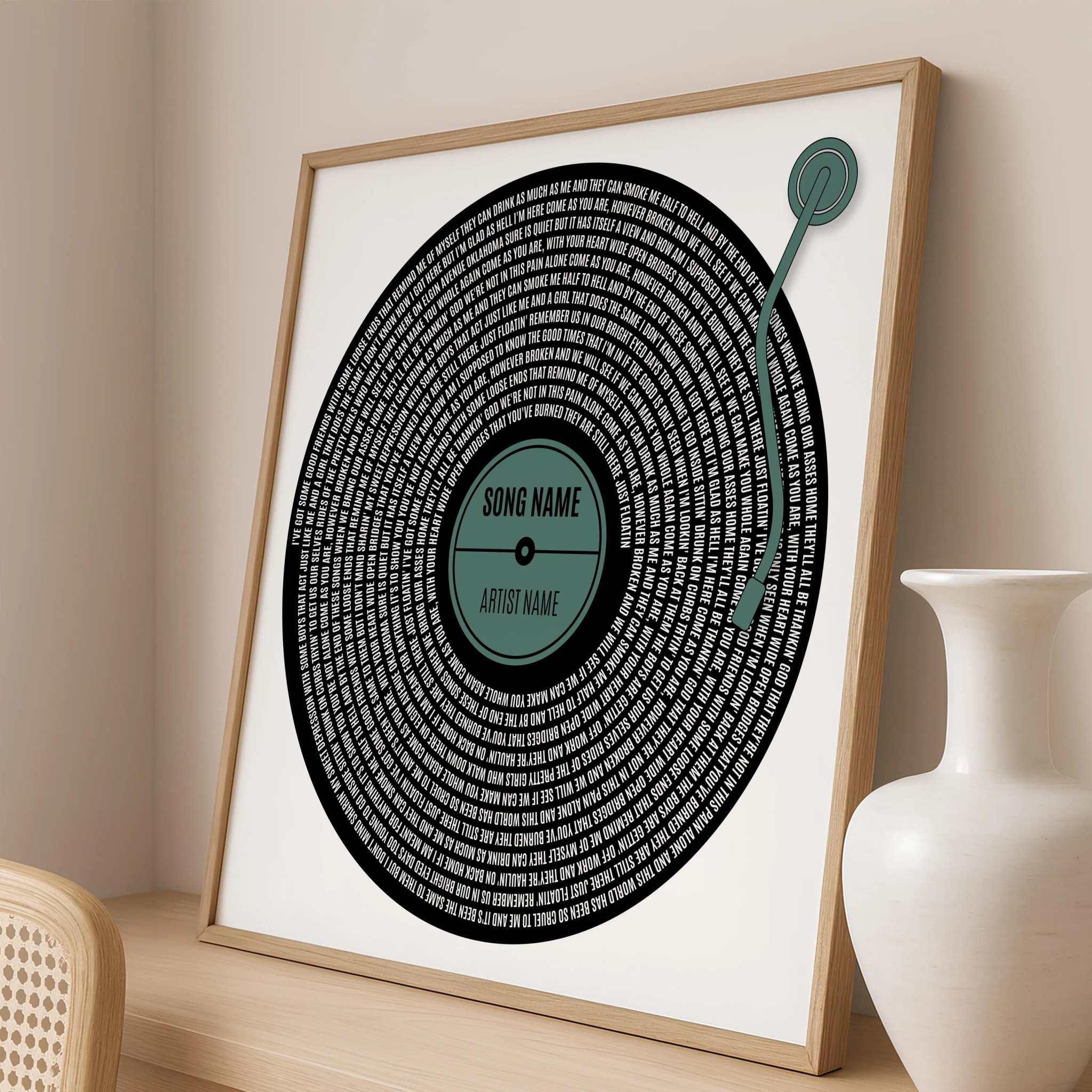 Custom Vinyl Lyrics Print, Personalised Music Poster, Customizable Music Gift, Anniversary Gift, Wedding Song Dance, Valentine's Gift – Calm Wall Art by Artsify thumbnail 3