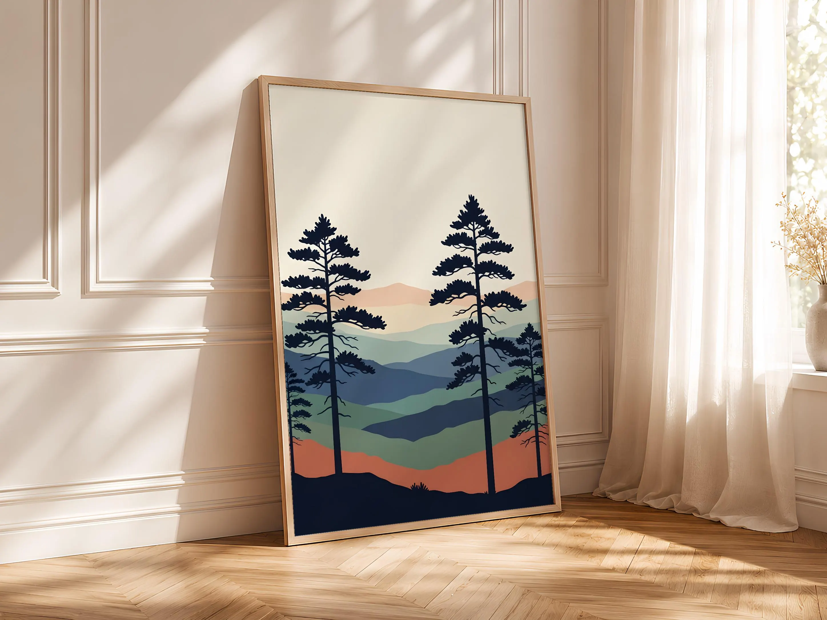 Vintage Japanese Mountain Poster, Misty Pine Forest Wall Art, Woodblock Style Print, Zen Nature Decor, A1/A2/A3/A4, Housewarming Gift – Calm Wall Art by Artsify thumbnail 4