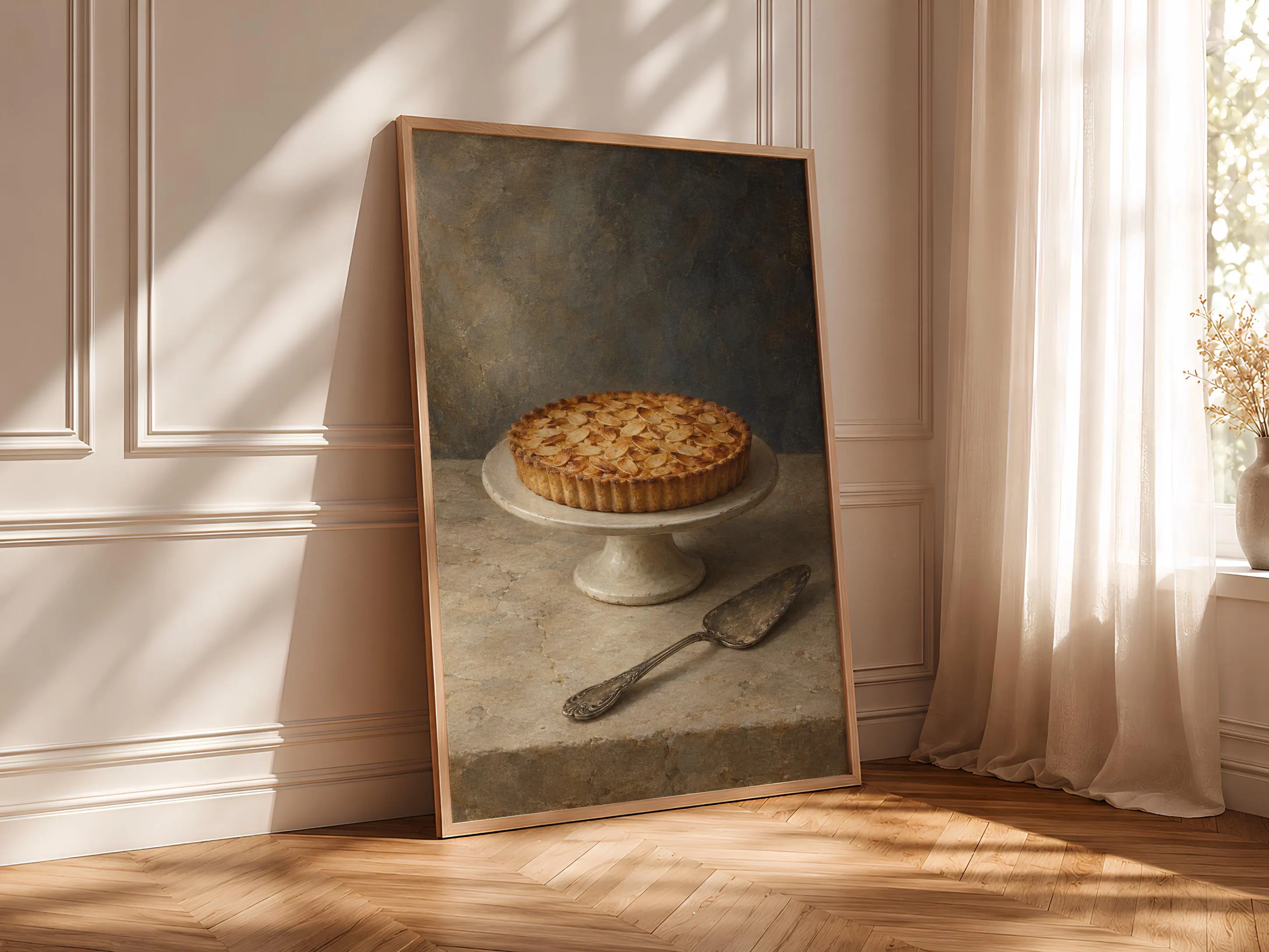 Almond Tart Wall Art, Vintage French Patisserie Oil Painting, Neutral Kitchen Decor – Calm Wall Art by Artsify thumbnail 4
