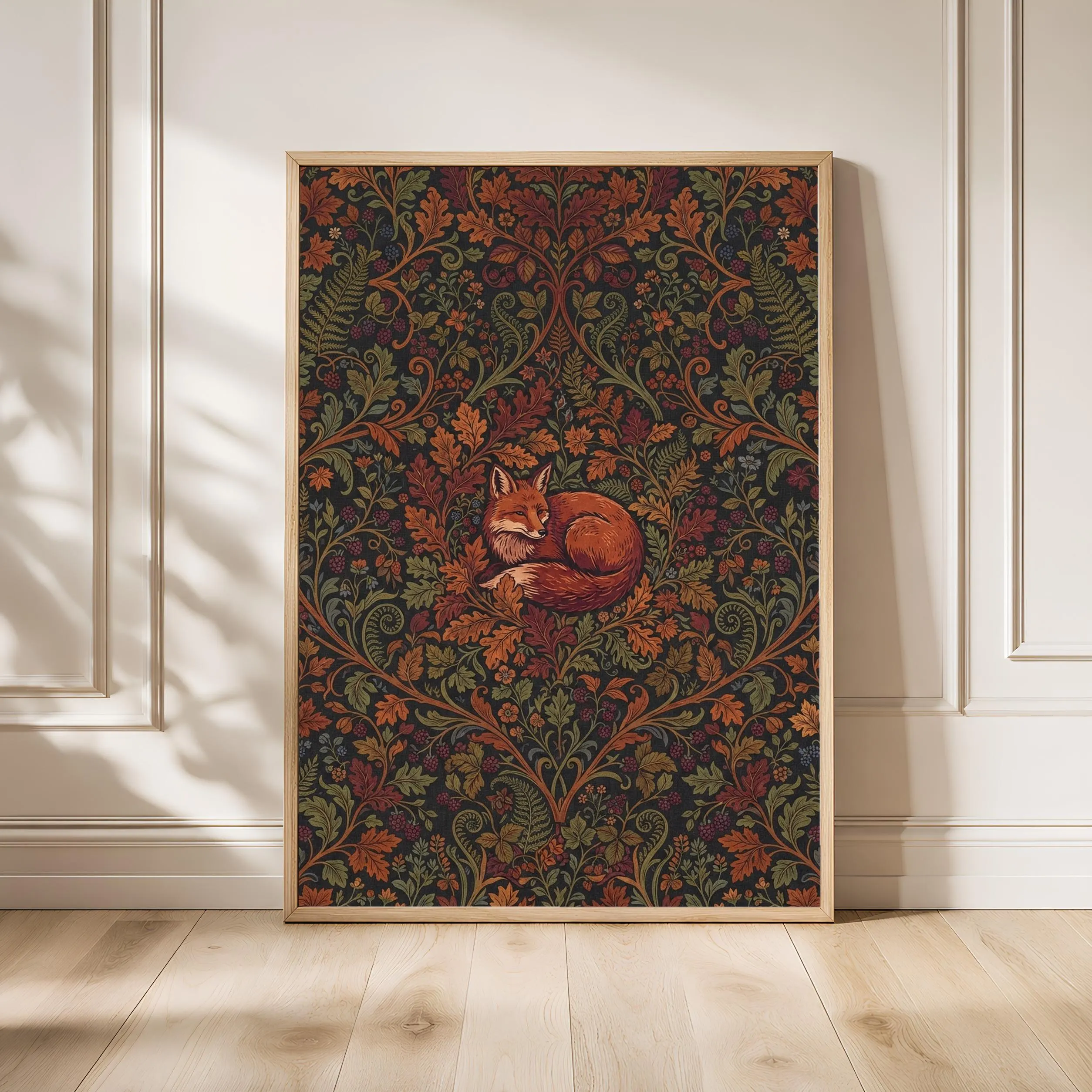 William Morris Style Print, Arts and Crafts Fox Poster, Autumn Fern Wall Art, Living Room Decor, Housewarming Gift – Calm Wall Art by Artsify