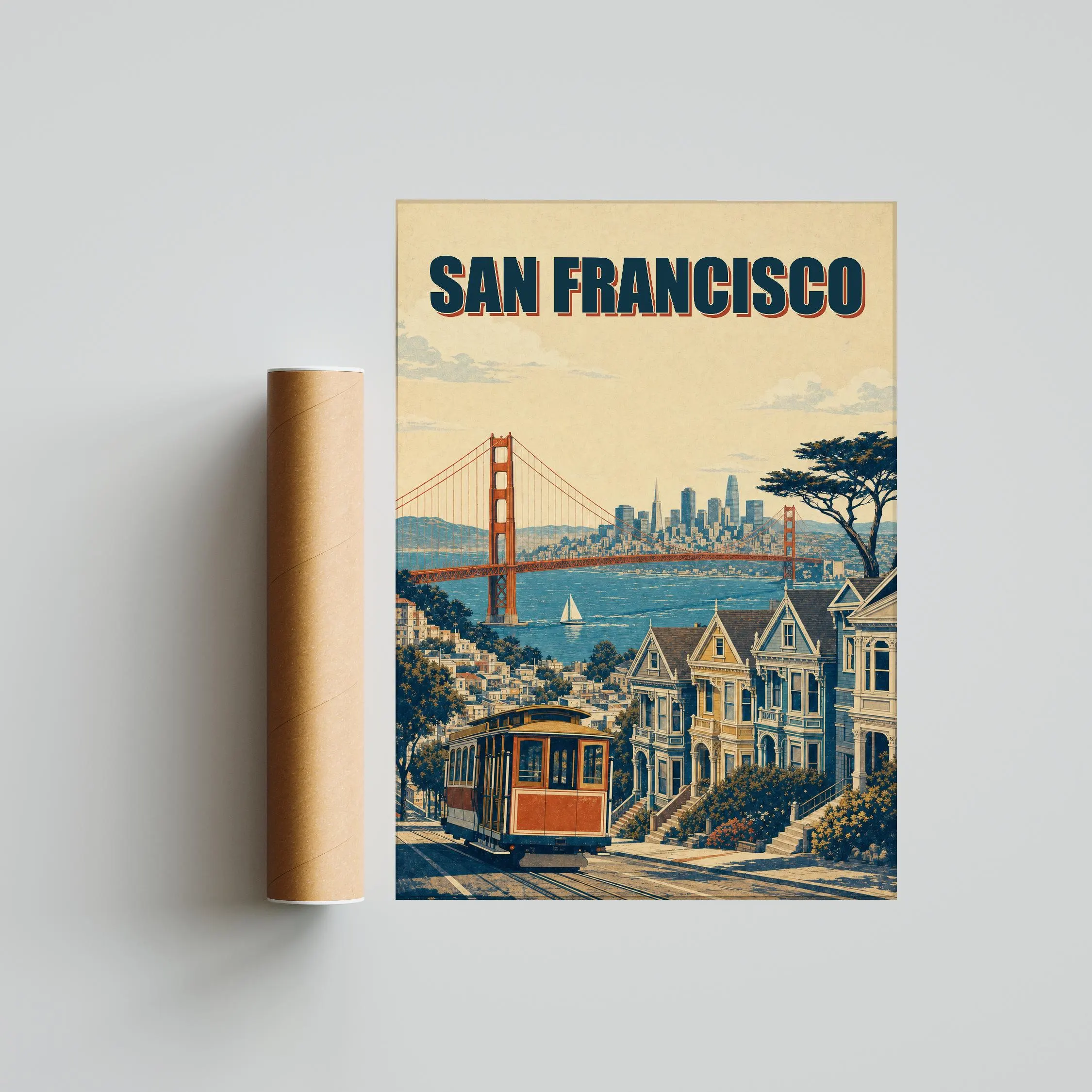 San Francisco Travel Poster Print, Vintage Skyline Wall Art, Bold Typography Poster, City Name Wall Decor, Housewarming Gift – Calm Wall Art by Artsify thumbnail 5