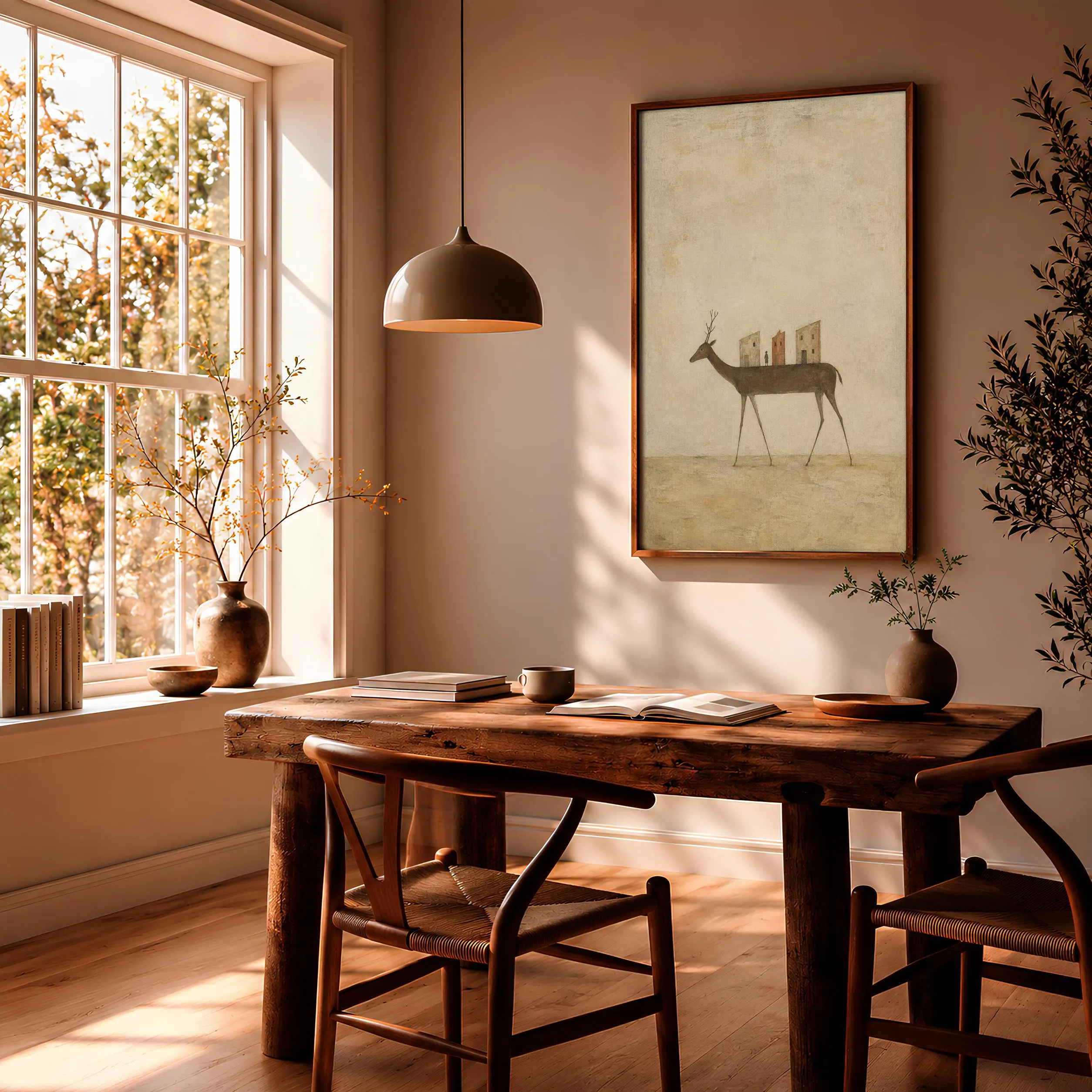 Deer Village Wall Art, Surreal Folk Animal Print, Desert Earth Tones – Calm Wall Art by Artsify thumbnail 2