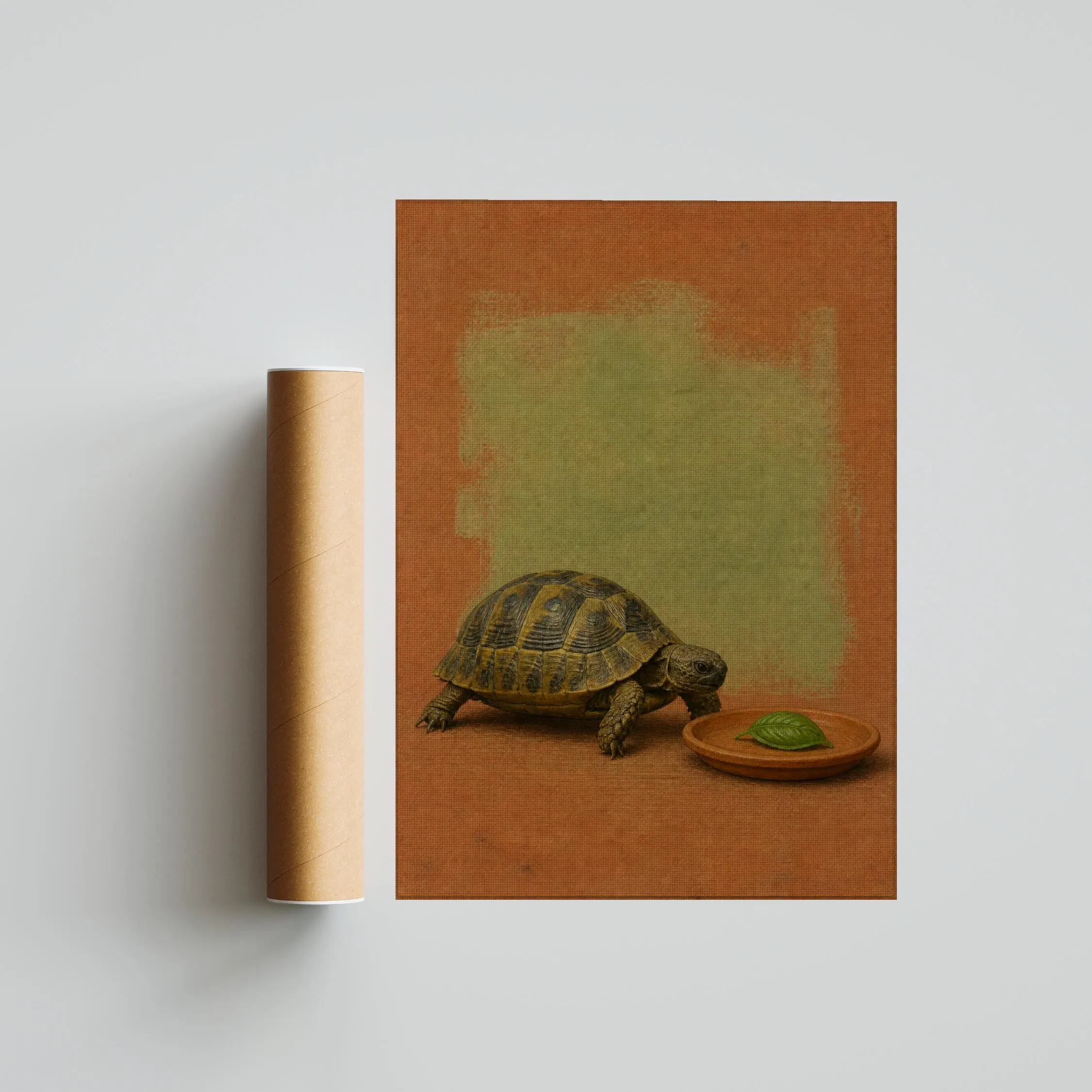 Tortoise Kitchen Art, Basil Leaf Reptile, Minimalist Animal Oil Print – Calm Wall Art by Artsify thumbnail 5