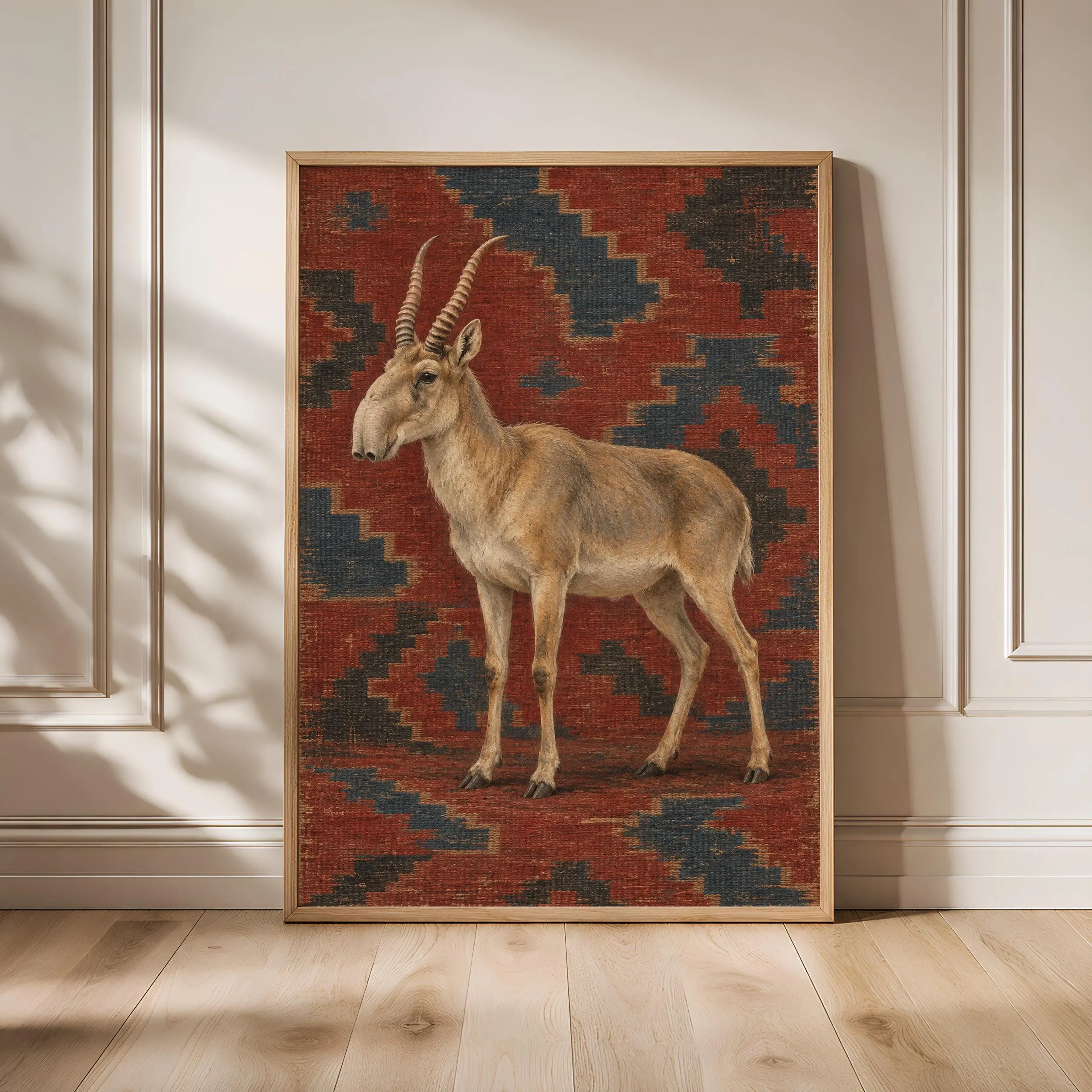 Saiga Antelope Wall Art, Vintage Kilim Wildlife Painting – Calm Wall Art by Artsify