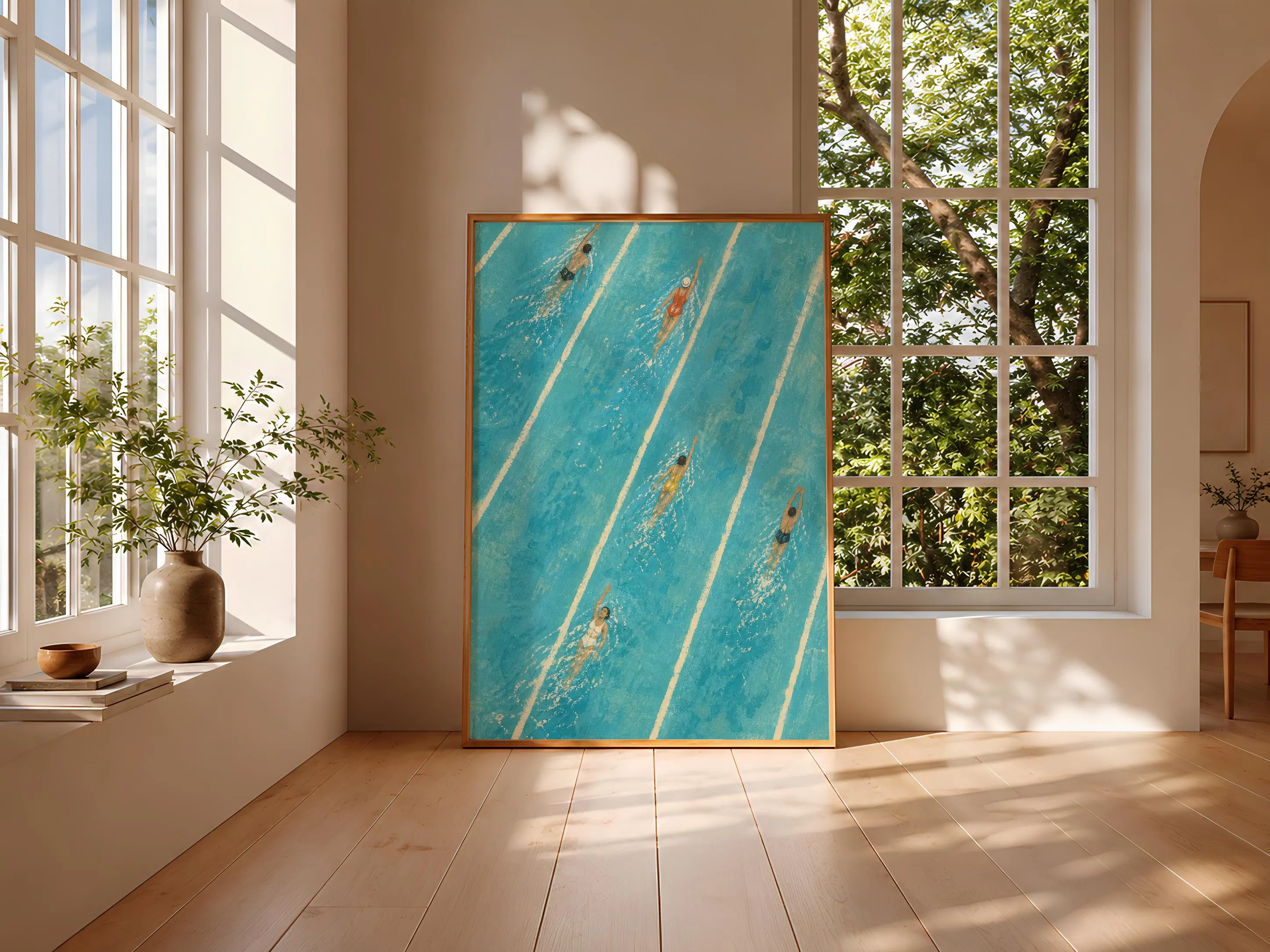 Vintage Swimmer Poster Print, Retro Pool Wall Art, Turquoise Bathroom Decor, Mid Century Swim Art, Housewarming Gift – Calm Wall Art by Artsify thumbnail 3