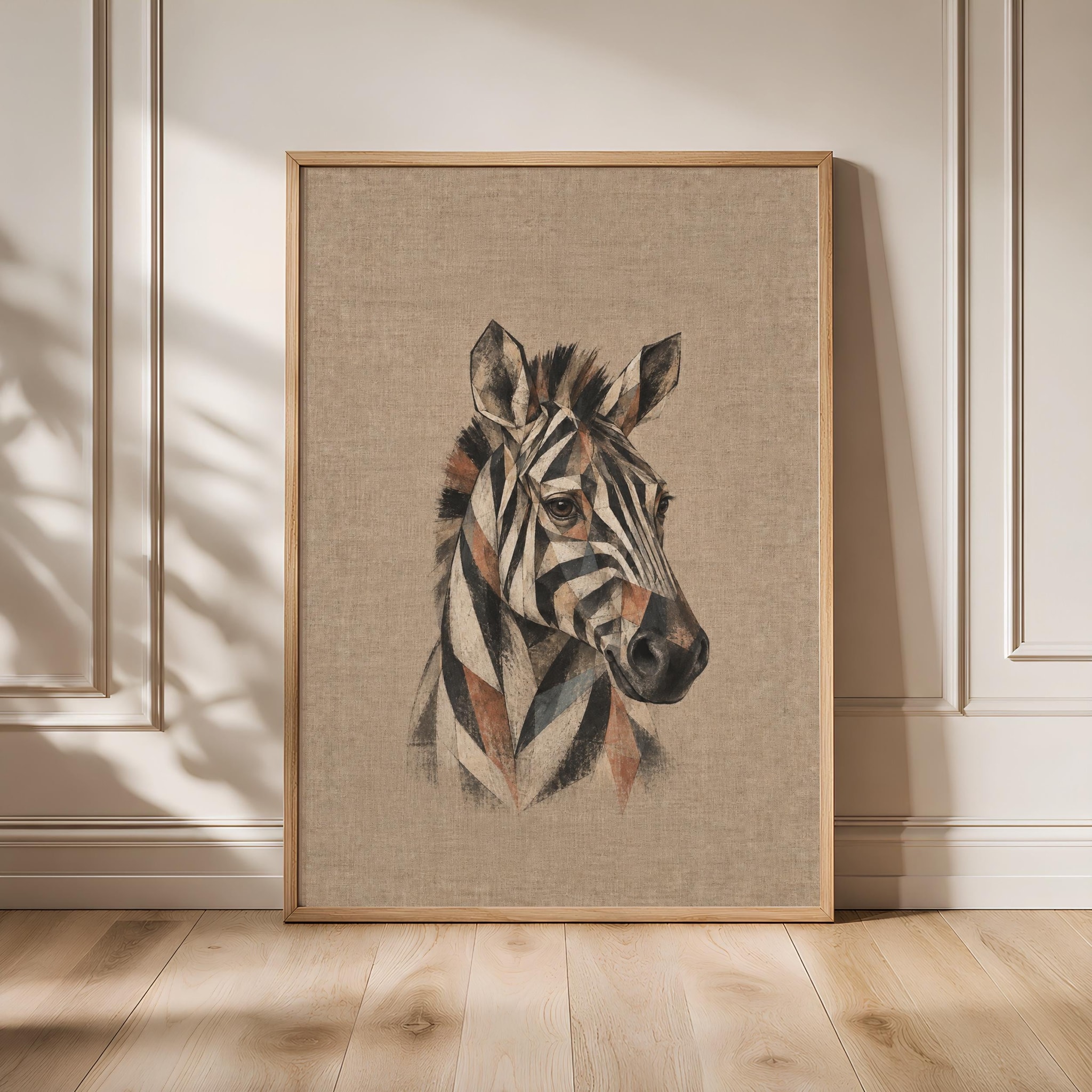 Cubist Zebra Wall Art, Abstract Geometric Safari Portrait, Black and White Decor – Calm Wall Art by Artsify