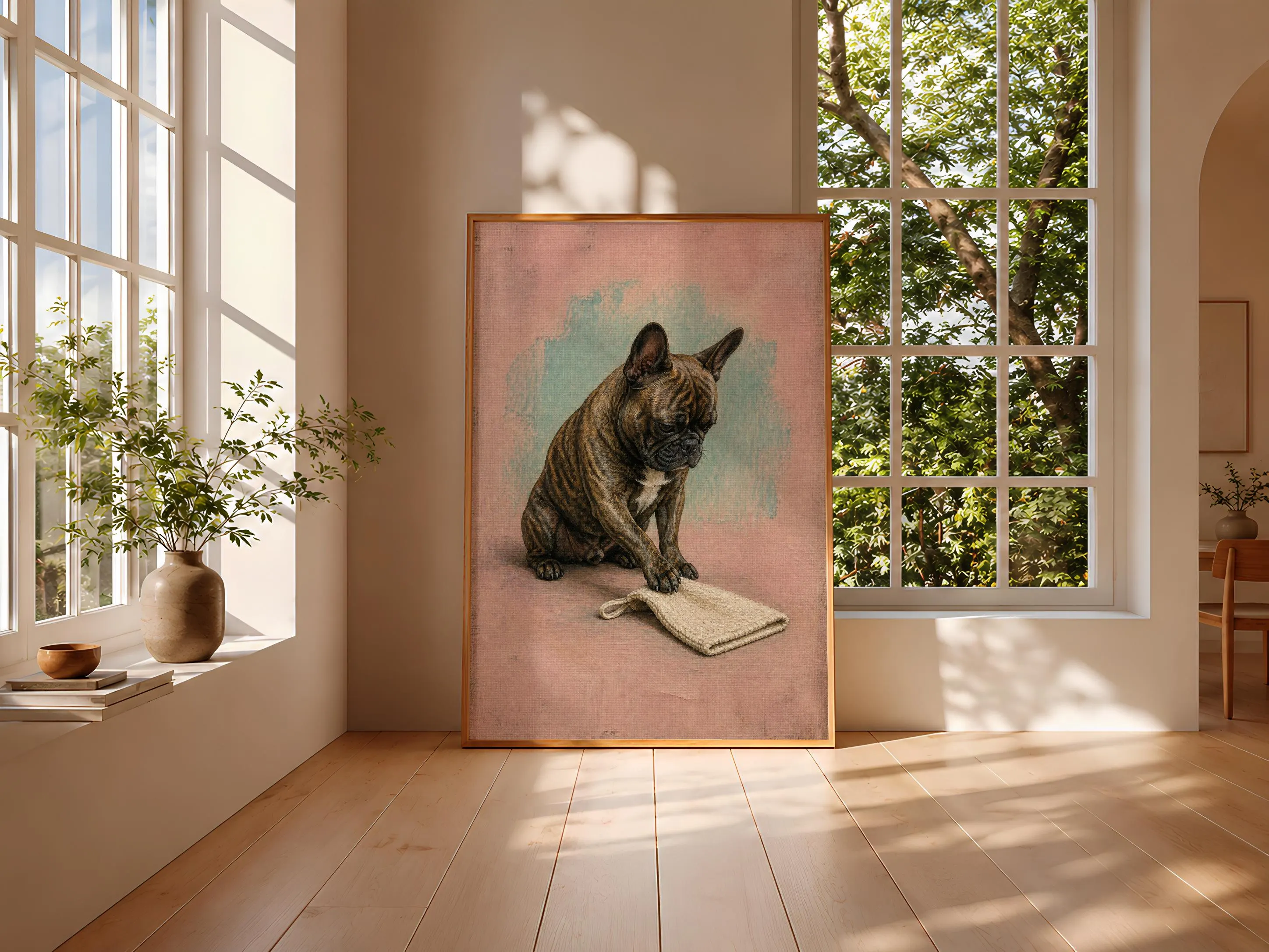 Funny French Bulldog Bathroom Art, Bath Mitt Dog, Minimalist Pet Print – Calm Wall Art by Artsify thumbnail 3