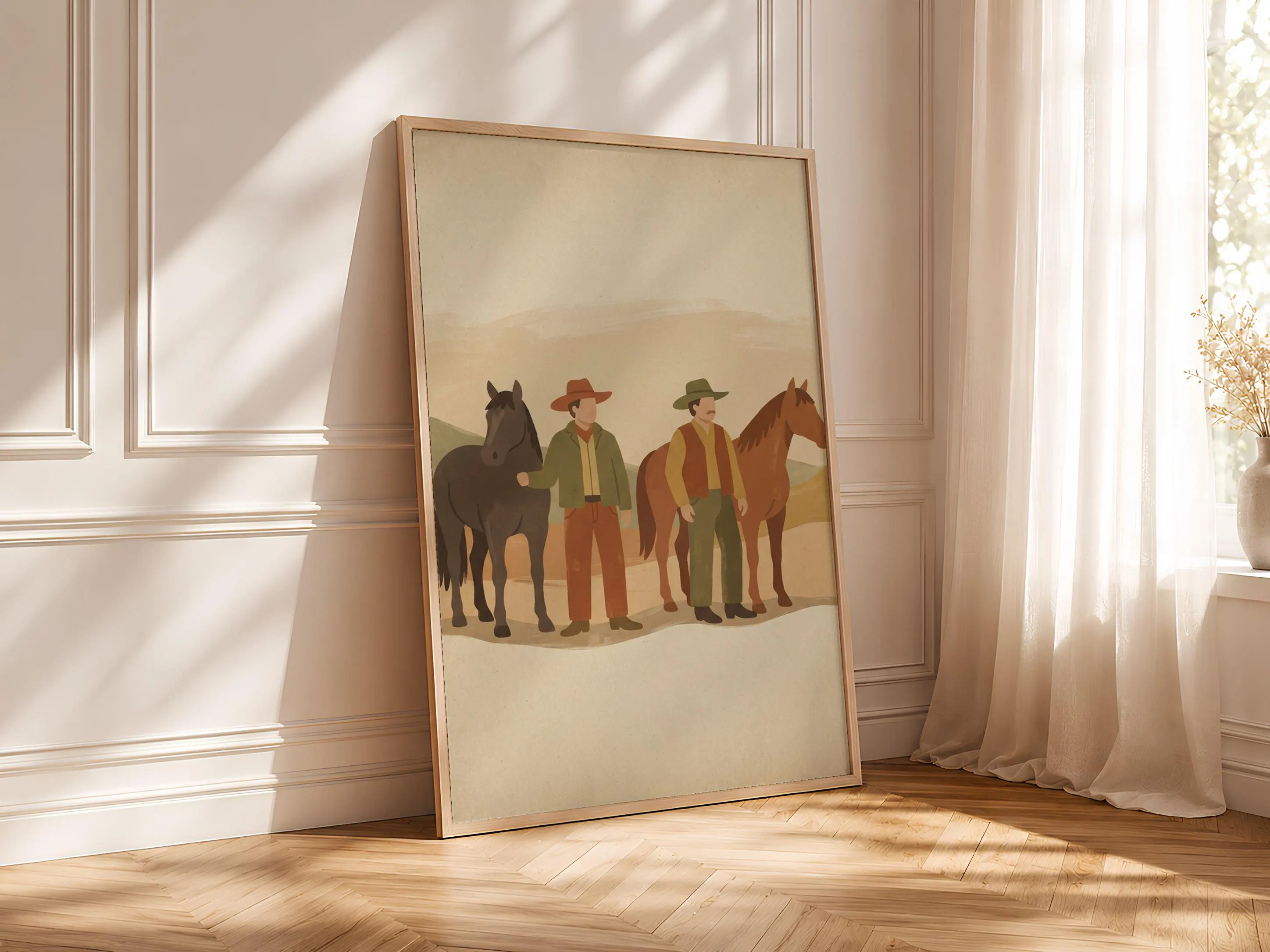Ranchers and Horses Print, Western Folk Art Poster, Olive Wall Art, Ranch Housewarming Gift – Calm Wall Art by Artsify thumbnail 4