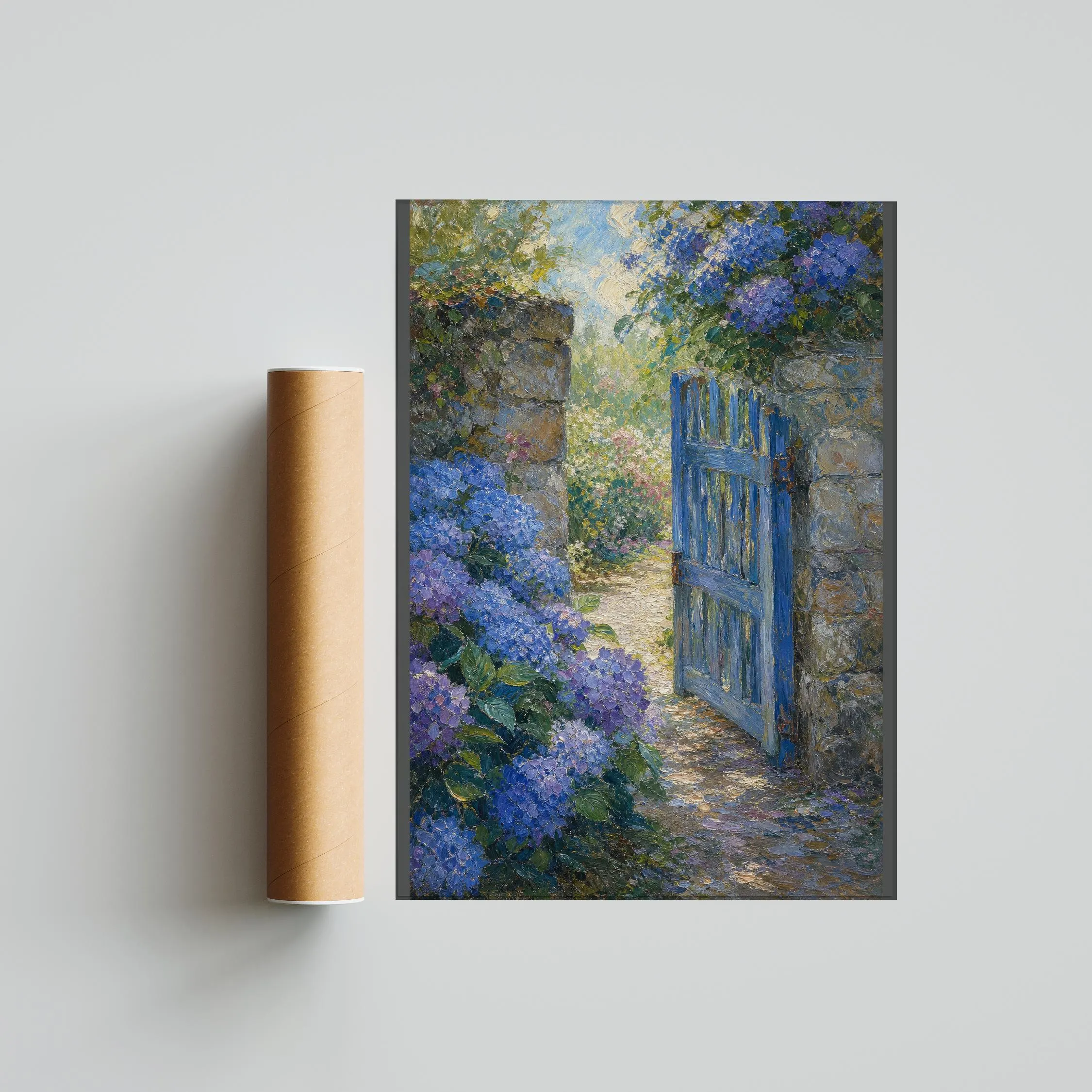 Monet Style Garden Gate Print, Blue Hydrangea Wall Art, Impressionist Cottage Poster, Floral Garden Decor, Housewarming Gift – Calm Wall Art by Artsify thumbnail 5