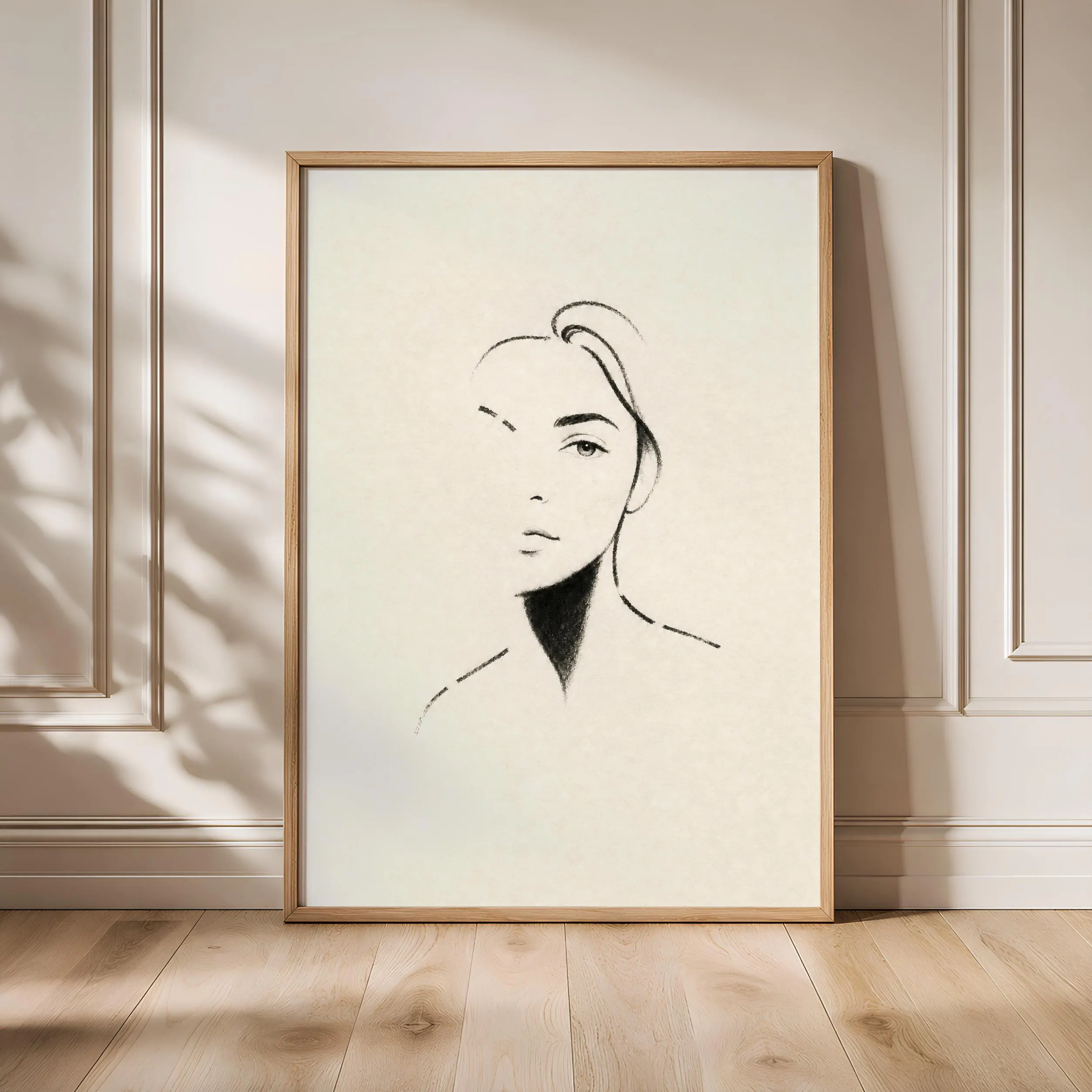 Minimalist Charcoal Portrait Print, Line Art Wall Art, Cream Poster, Housewarming Gift – Calm Wall Art by Artsify