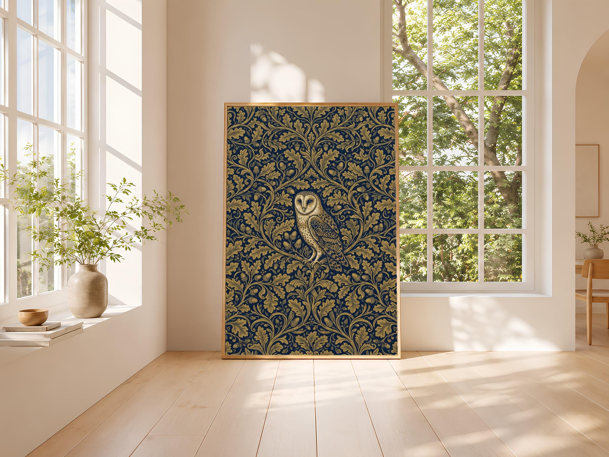 William Morris Style Print, Arts and Crafts Owl Poster, Oak Branch Wall Art, Bedroom Decor, Housewarming Gift – Calm Wall Art by Artsify thumbnail 3