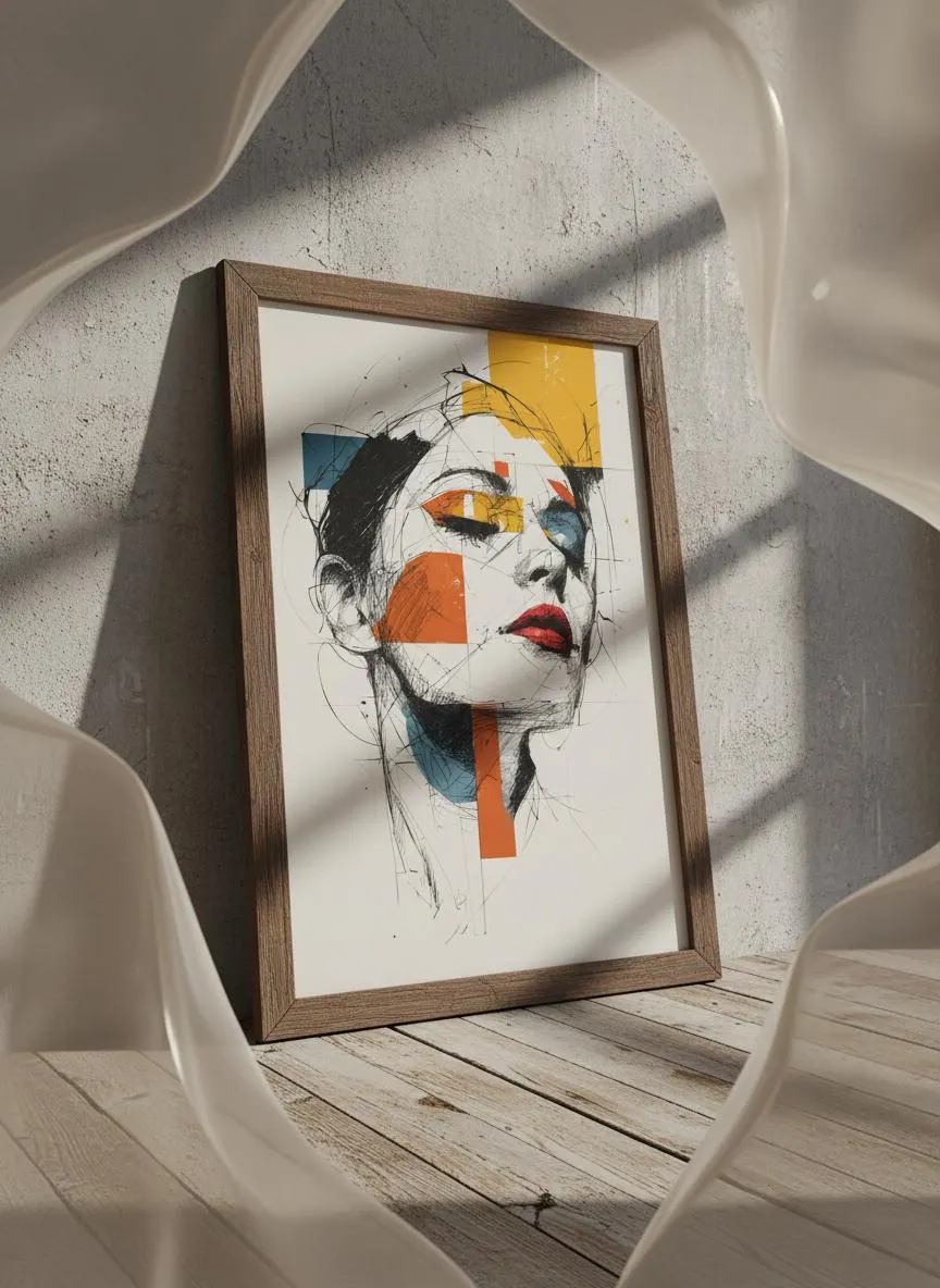 Abstract Face Art Print, Modern Geometric Portrait, Minimalist Decor – Calm Wall Art by Artsify