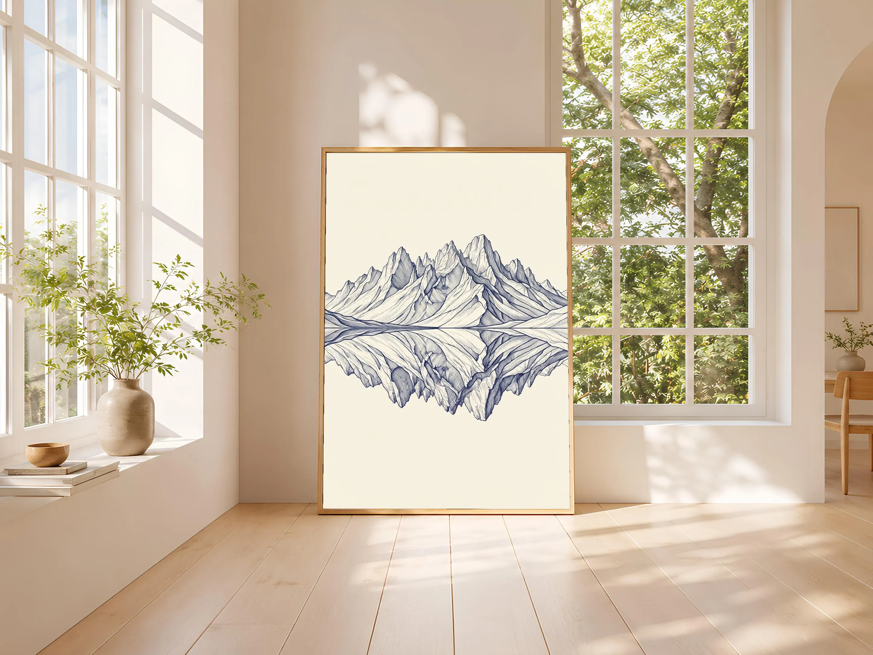 Mountain Lake Line Art Print, Reflection Ink Sketch, Alpine Poster, Office Decor, Housewarming Gift – Calm Wall Art by Artsify thumbnail 3