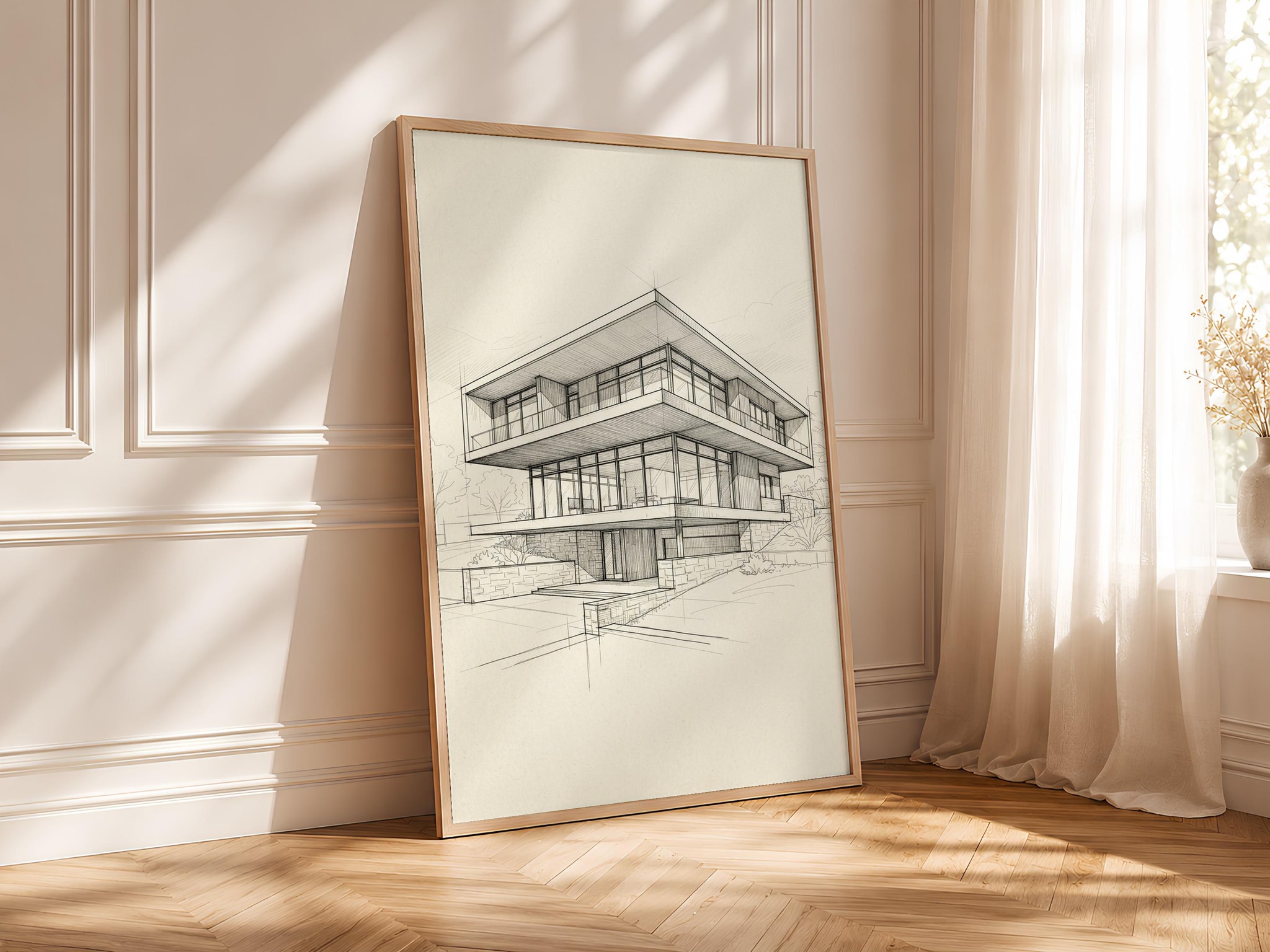 Modern House Line Art Print, Architectural Ink Sketch, Minimalist Poster, Office Decor, Housewarming Gift – Calm Wall Art by Artsify thumbnail 4