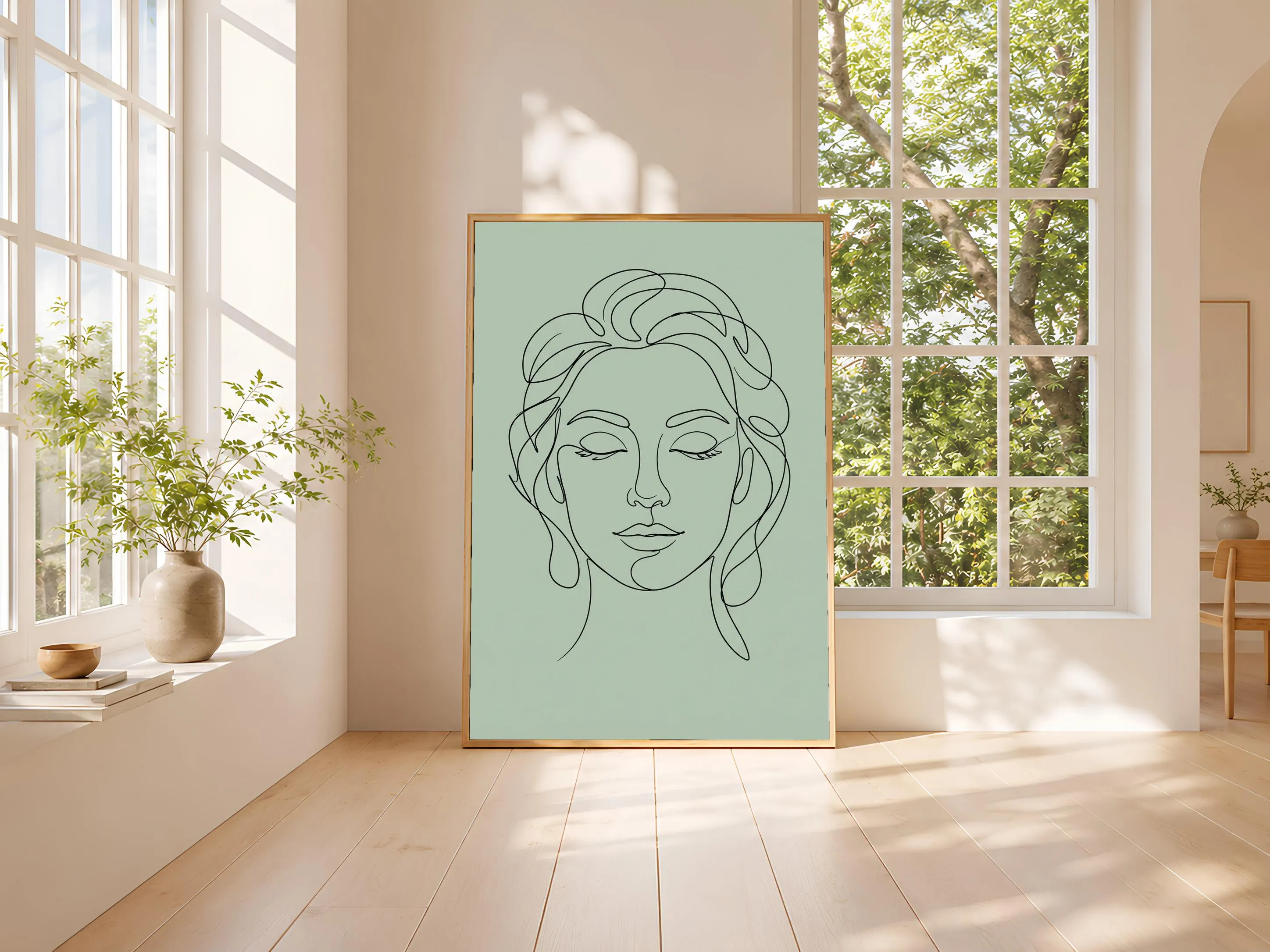 Line Art Face Print, Minimalist One Line Portrait Poster, Sage Wall Art, Modern Art Gift – Calm Wall Art by Artsify thumbnail 3