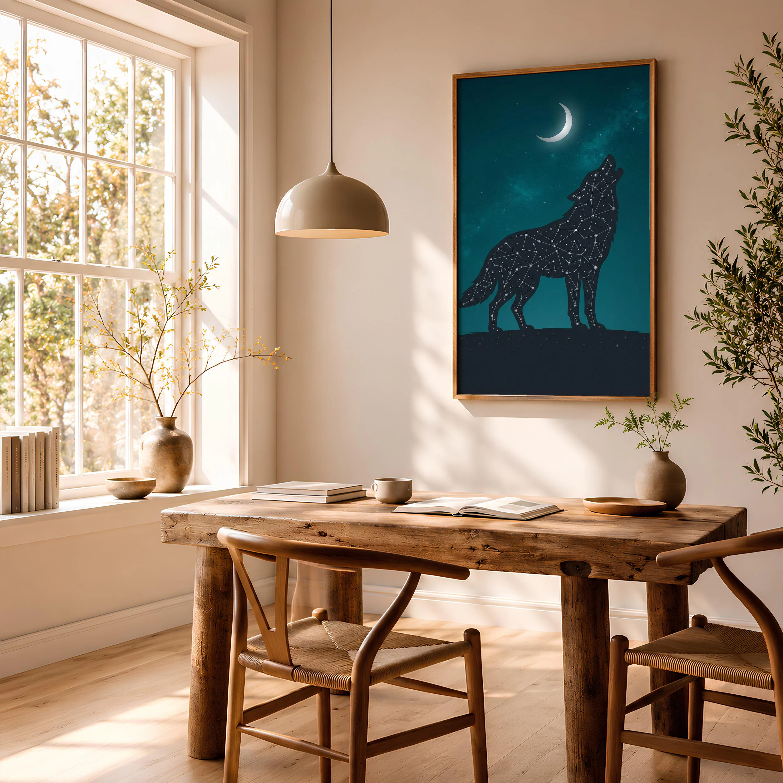 Constellation Wolf Print, Celestial Night Sky Wall Art, Charcoal Teal Poster, Office Decor, Housewarming Gift – Calm Wall Art by Artsify thumbnail 2