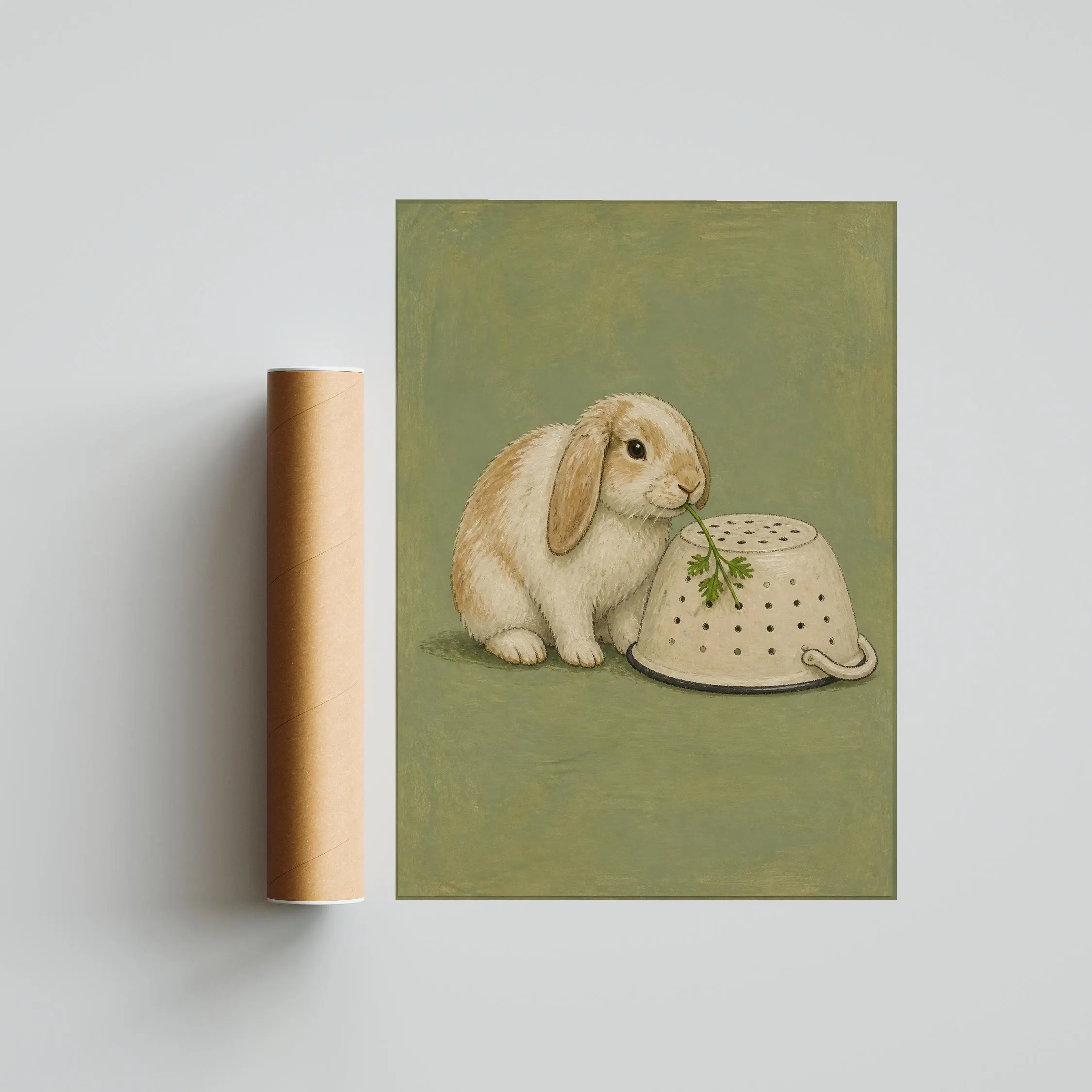 Funny Rabbit Kitchen Art, Lop Bunny and Colander, Minimalist Pet Print – Calm Wall Art by Artsify thumbnail 5