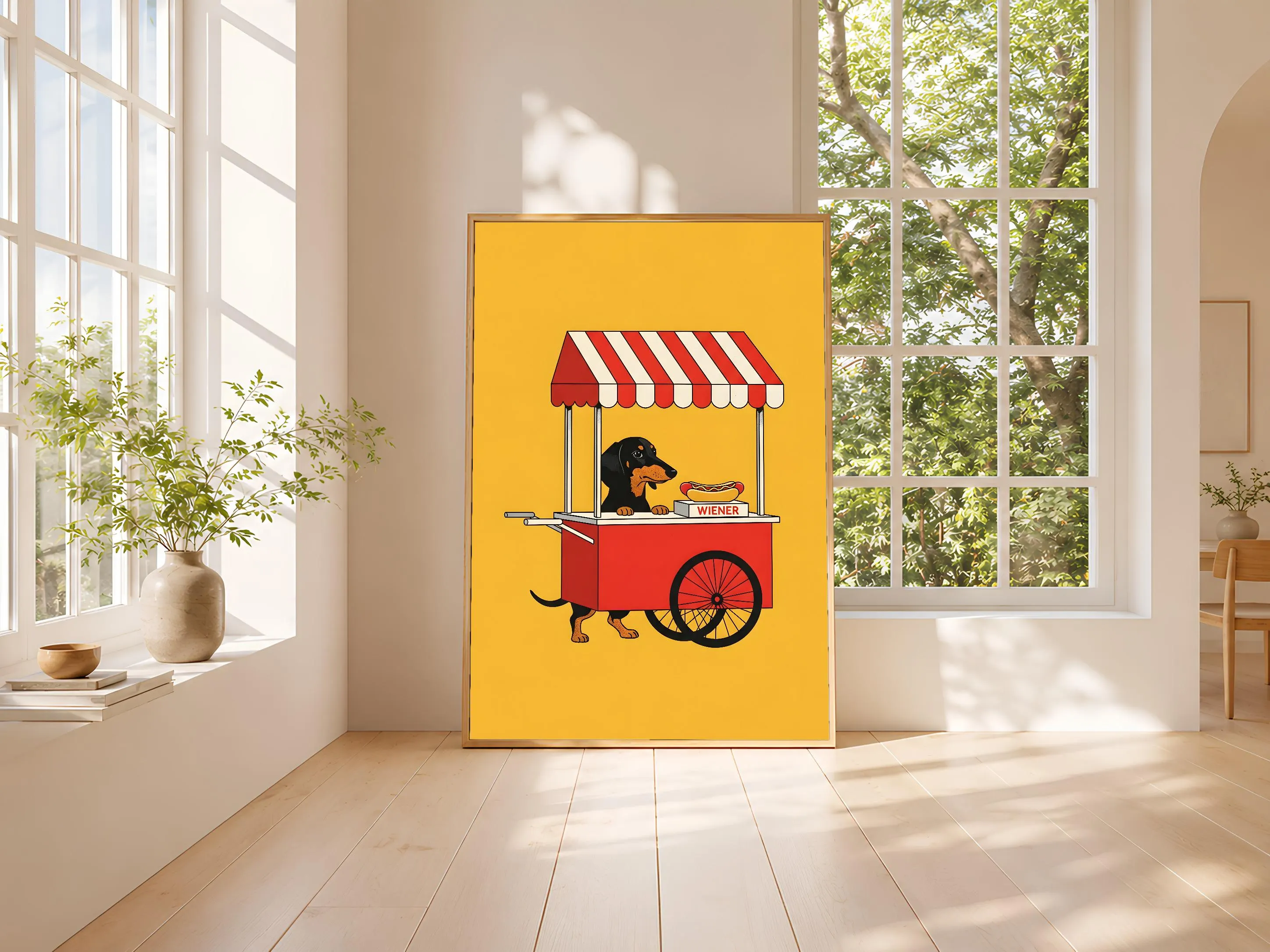 Funny Dachshund Art Print, Hotdog Stand Dog Poster, Retro Kitchen Wall Art, Quirky Food Decor, Dog Lover Gift, Housewarming Gift – Calm Wall Art by Artsify thumbnail 3