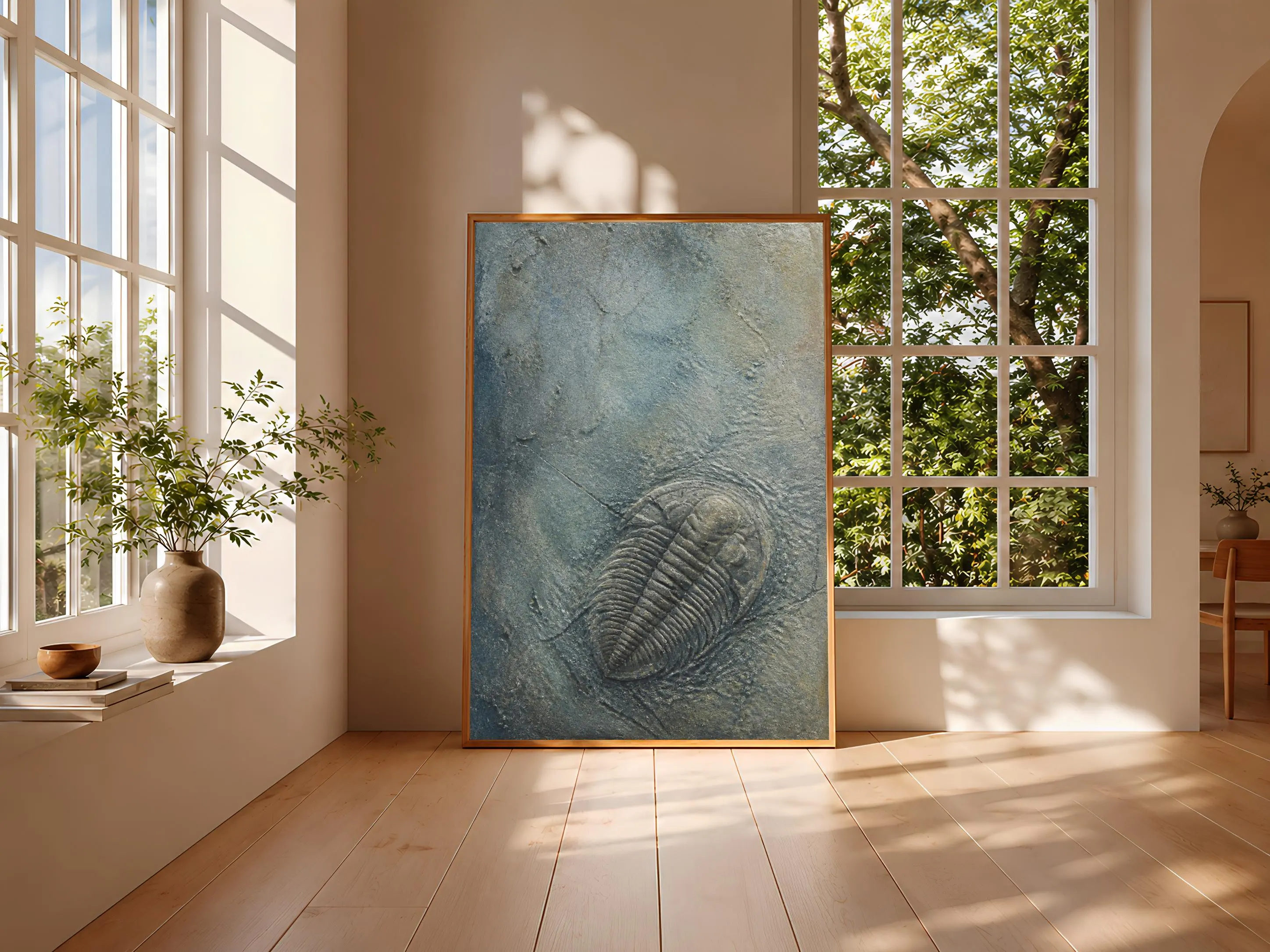 Trilobite Fossil Print, Blue Limestone Encaustic Wall Art, Mineral Relief Poster, Housewarming Gift – Calm Wall Art by Artsify thumbnail 3