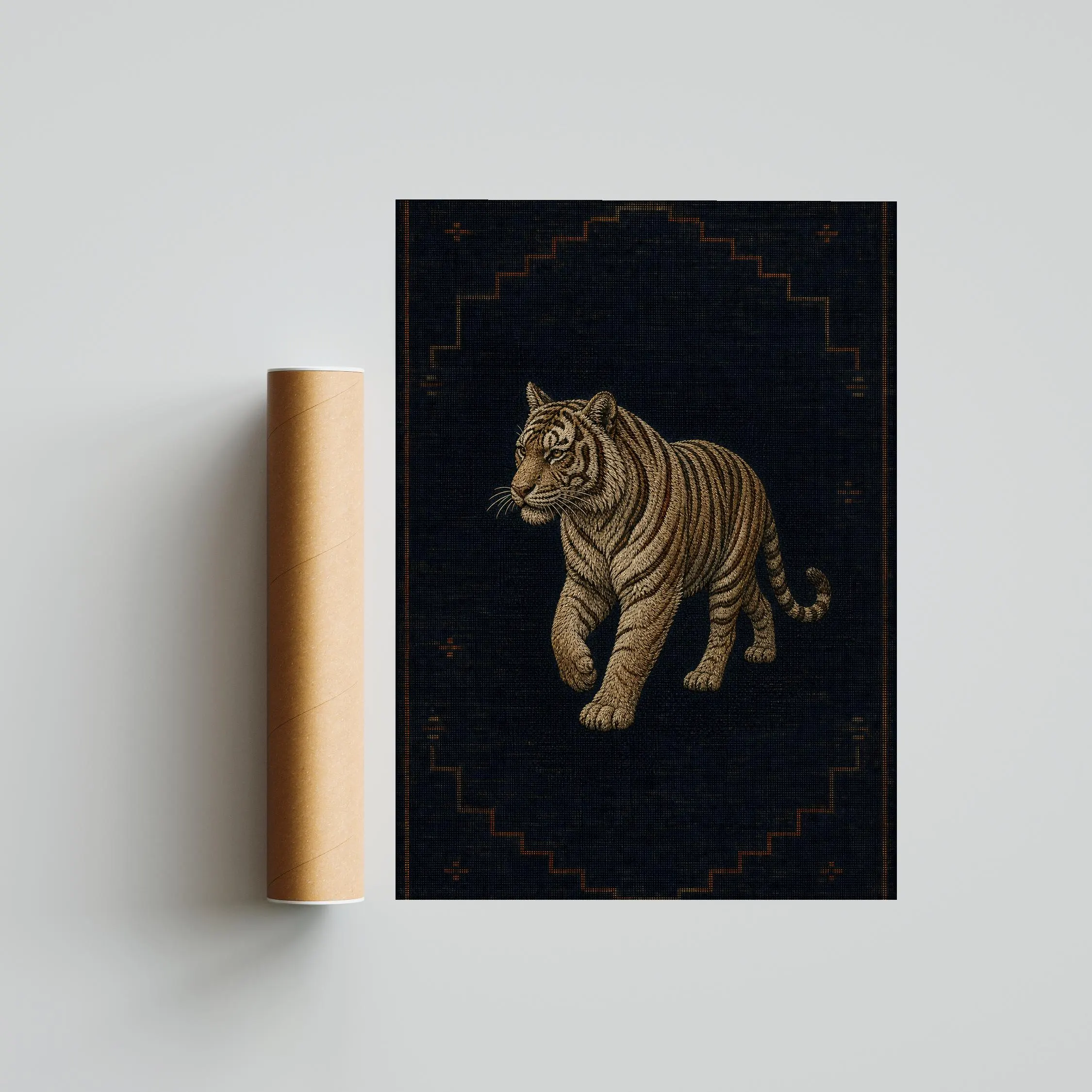 Embroidered Tiger Print, Minimalist Kilim Wall Art, Navy Boho Poster, Housewarming Gift – Calm Wall Art by Artsify thumbnail 5