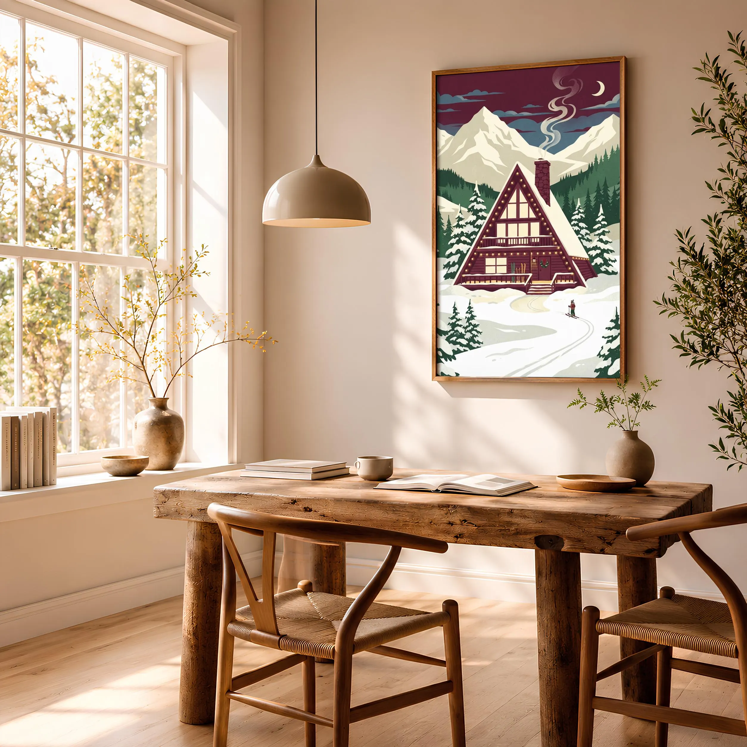 Ski Lodge Print, Alpine WPA Travel Poster, Burgundy Wall Art, Cabin Decor, Housewarming Gift – Calm Wall Art by Artsify thumbnail 2