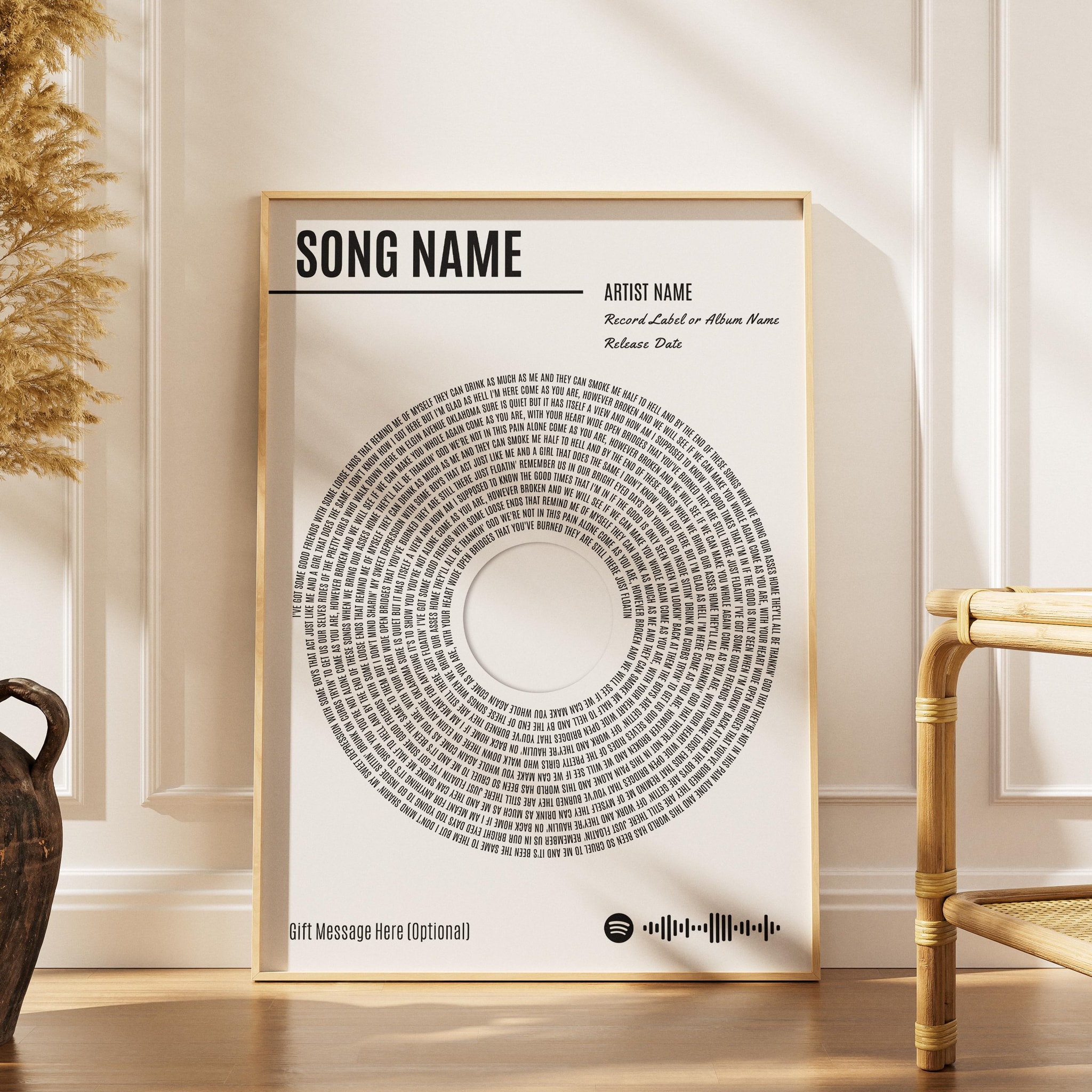 Custom Vinyl Lyrics Print, Personalised Music Poster, Customizable Music Gift, Anniversary Gift, Wedding Song Dance, Valentine's Gift – Calm Wall Art by Artsify