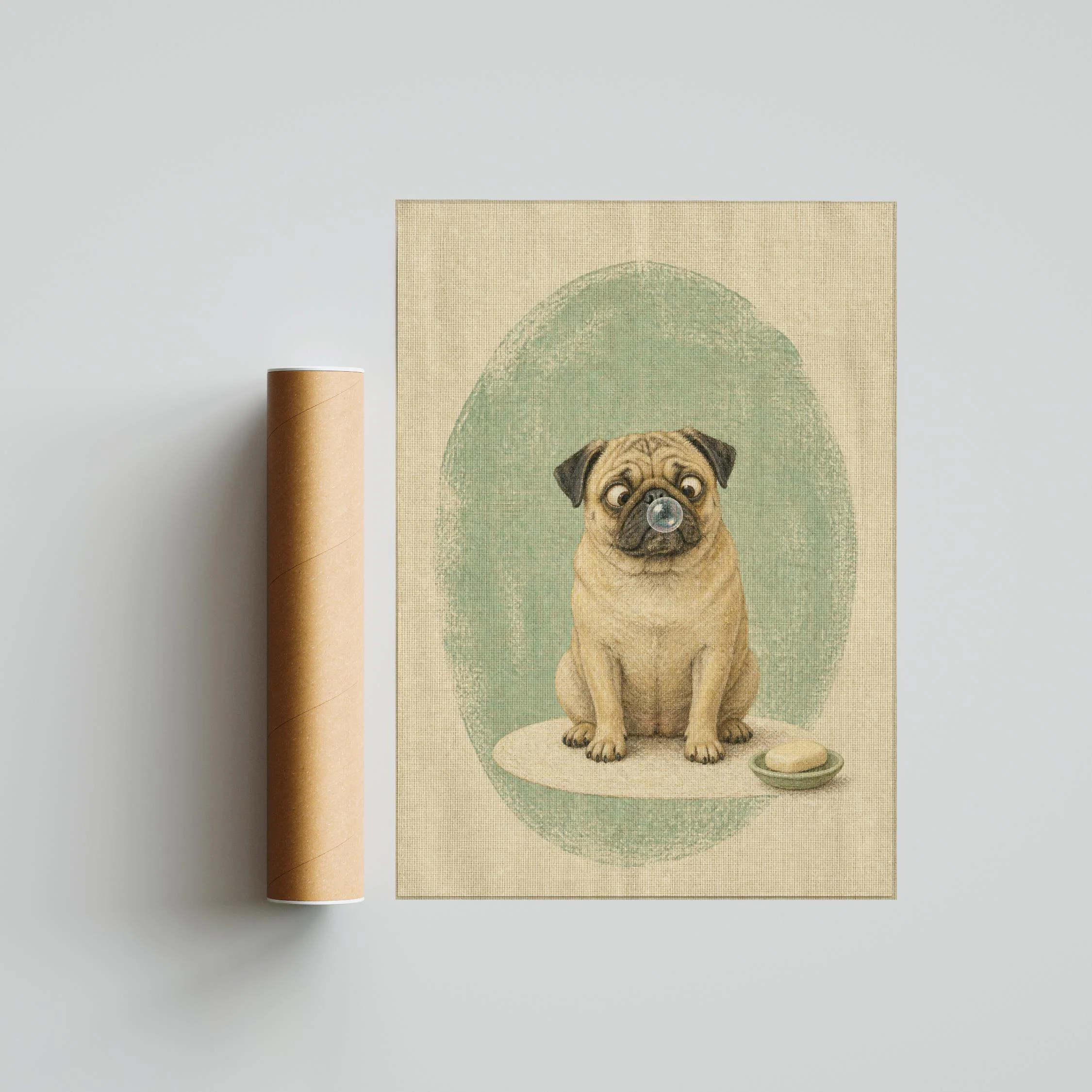 Funny Pug Bathroom Art, Soap Bubble Dog, Minimalist Pet Print – Calm Wall Art by Artsify thumbnail 5