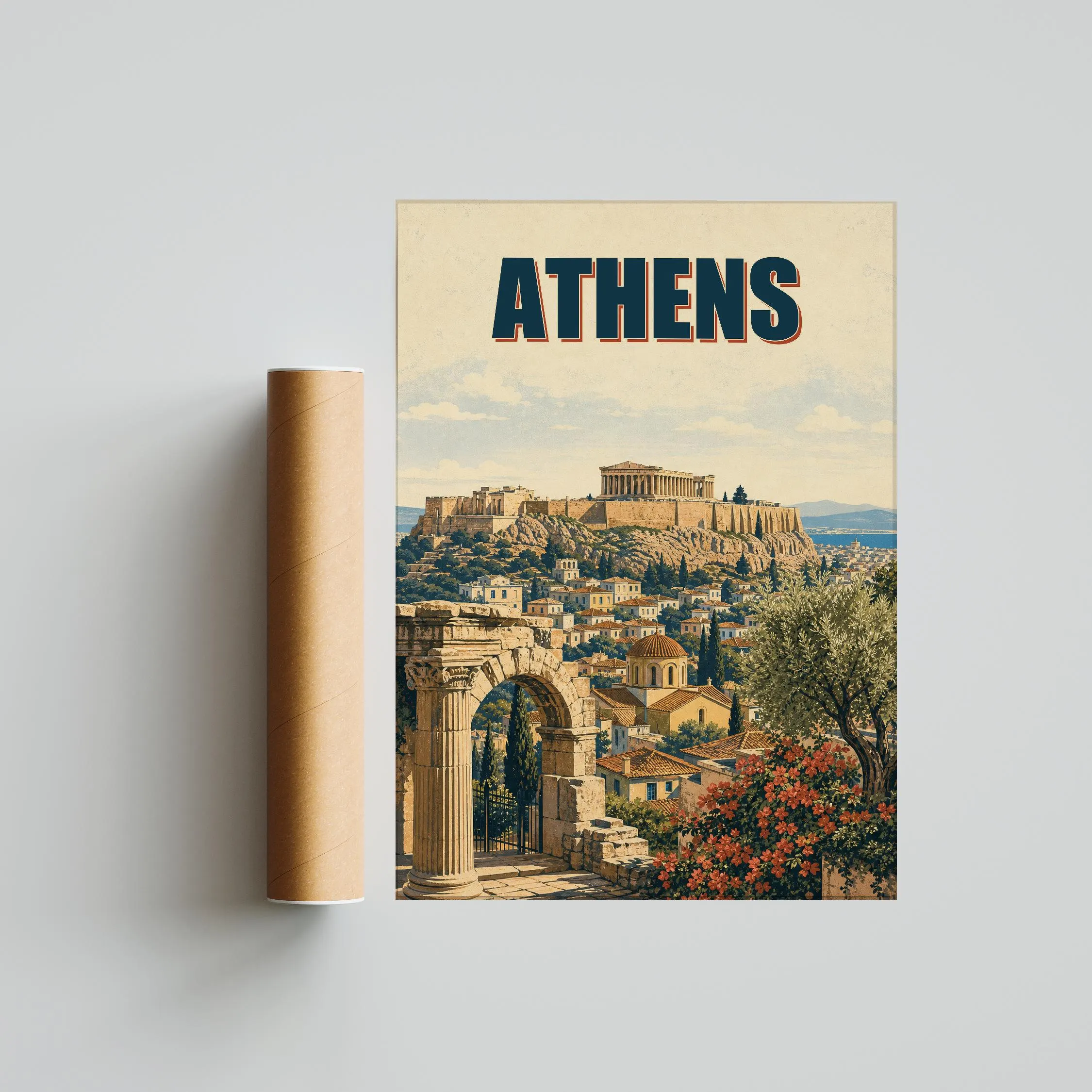 Athens Travel Poster Print, Vintage Skyline Wall Art, Bold Typography Poster, City Name Wall Decor, Housewarming Gift – Calm Wall Art by Artsify thumbnail 5