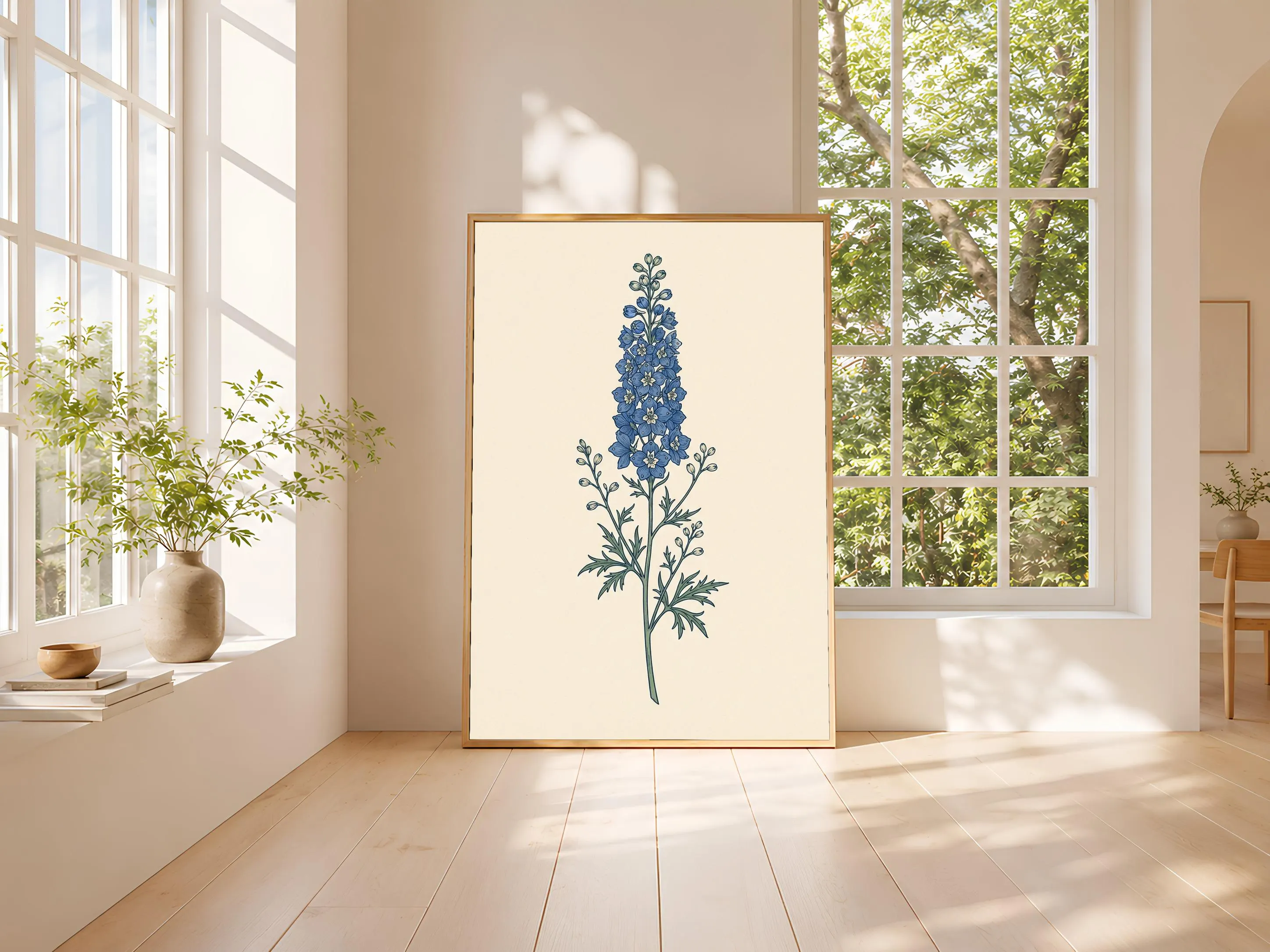 William Morris Delphinium Print, Arts and Crafts Botanical Line Art, Minimal Flower Poster, Office Decor, Housewarming Gift – Calm Wall Art by Artsify thumbnail 3