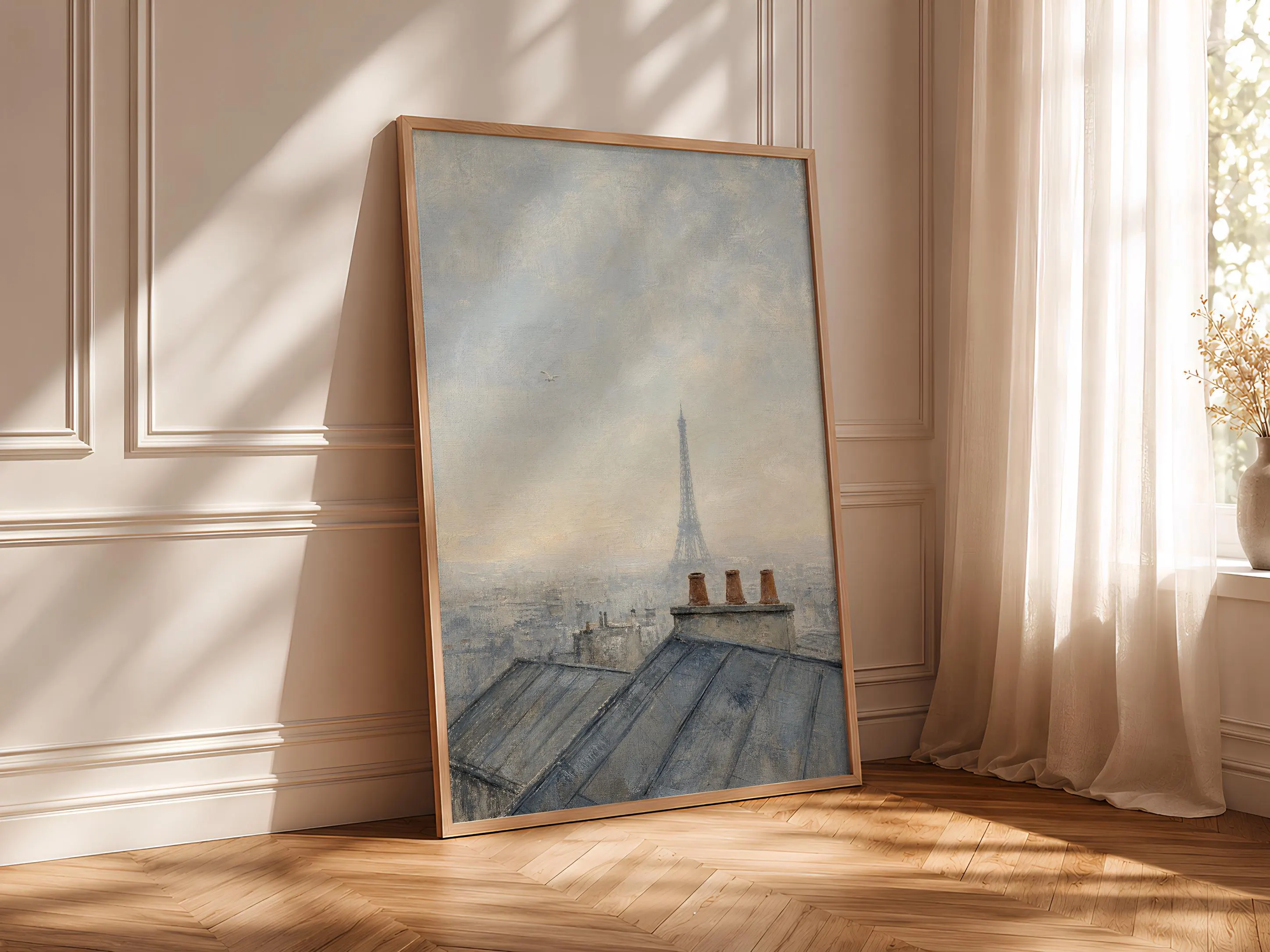 Paris Rooftop Painting Print, Eiffel Tower Wall Art, Vintage Cityscape Poster, French Wall Decor, Housewarming Gift – Calm Wall Art by Artsify thumbnail 4
