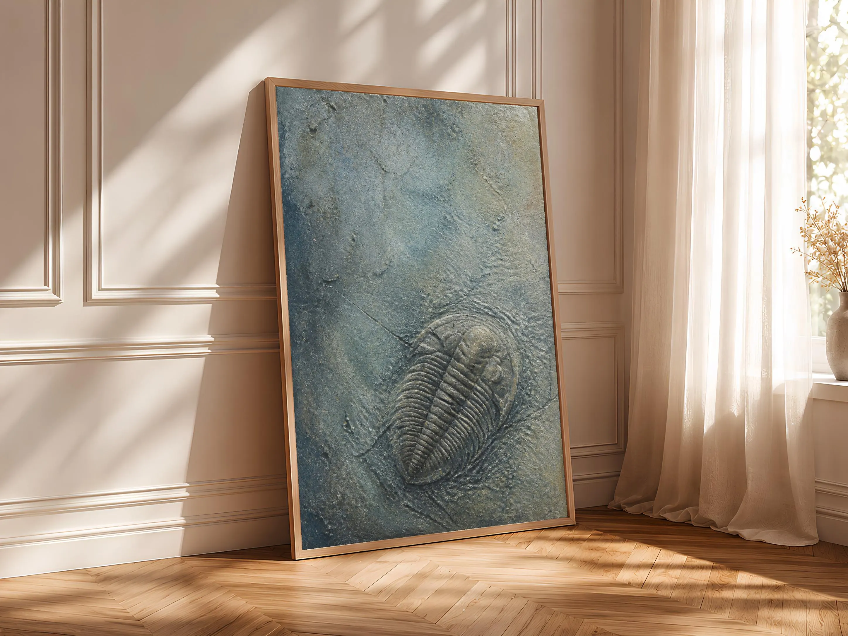 Trilobite Fossil Print, Blue Limestone Encaustic Wall Art, Mineral Relief Poster, Housewarming Gift – Calm Wall Art by Artsify thumbnail 4