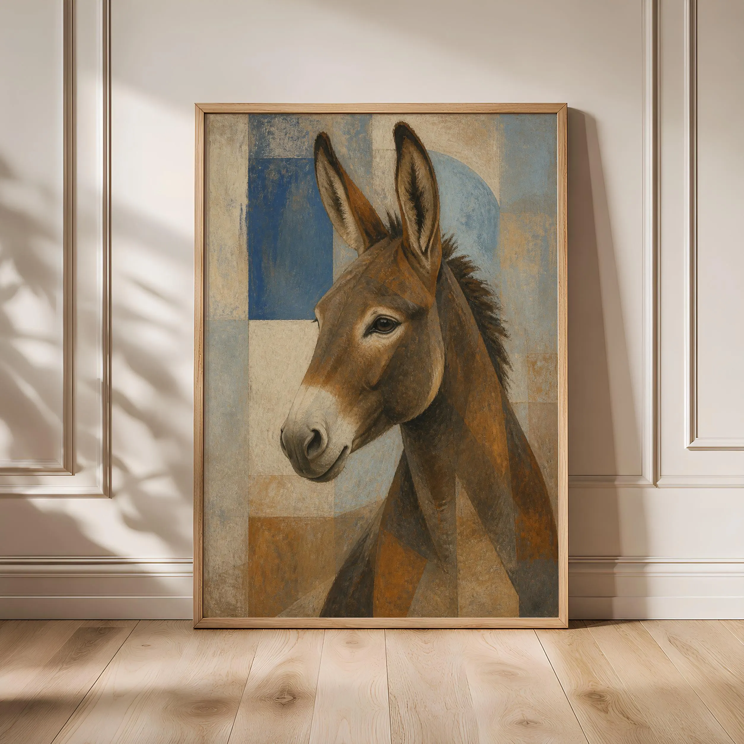 Brown Donkey Wall Art, Geometric Animal Oil Painting – Calm Wall Art by Artsify