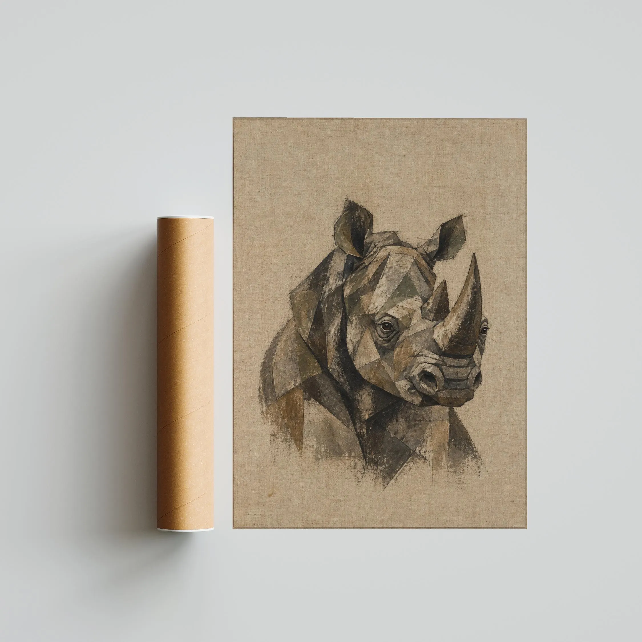 Cubist Rhino Wall Art, Abstract Geometric Wildlife Portrait, Modern Safari Decor – Calm Wall Art by Artsify thumbnail 5