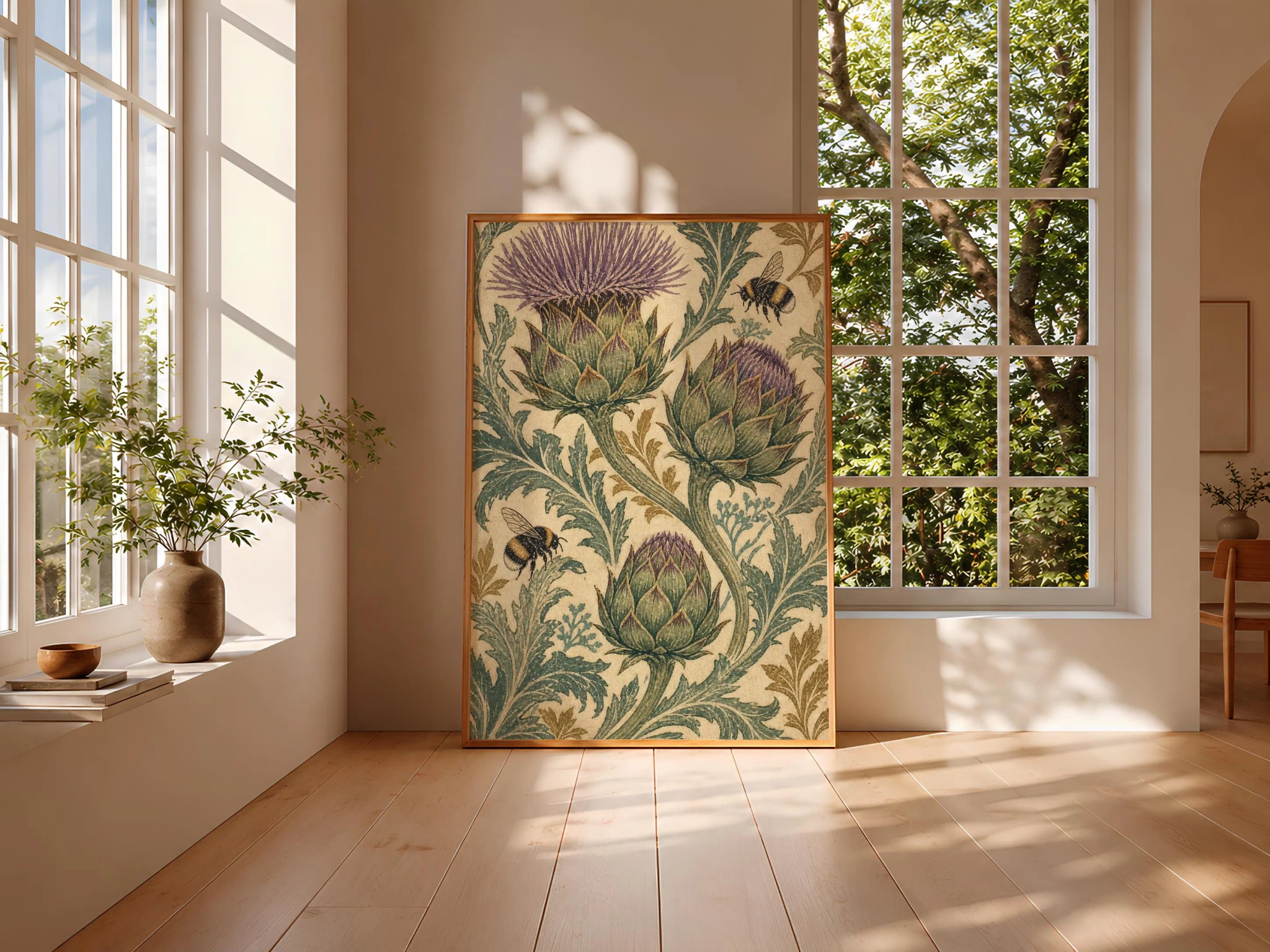 Arts and Crafts Botanical Print, William Morris Style Wall Art, Bumblebee Garden Poster, Vintage Floral Decor, Housewarming Gift – Calm Wall Art by Artsify thumbnail 3