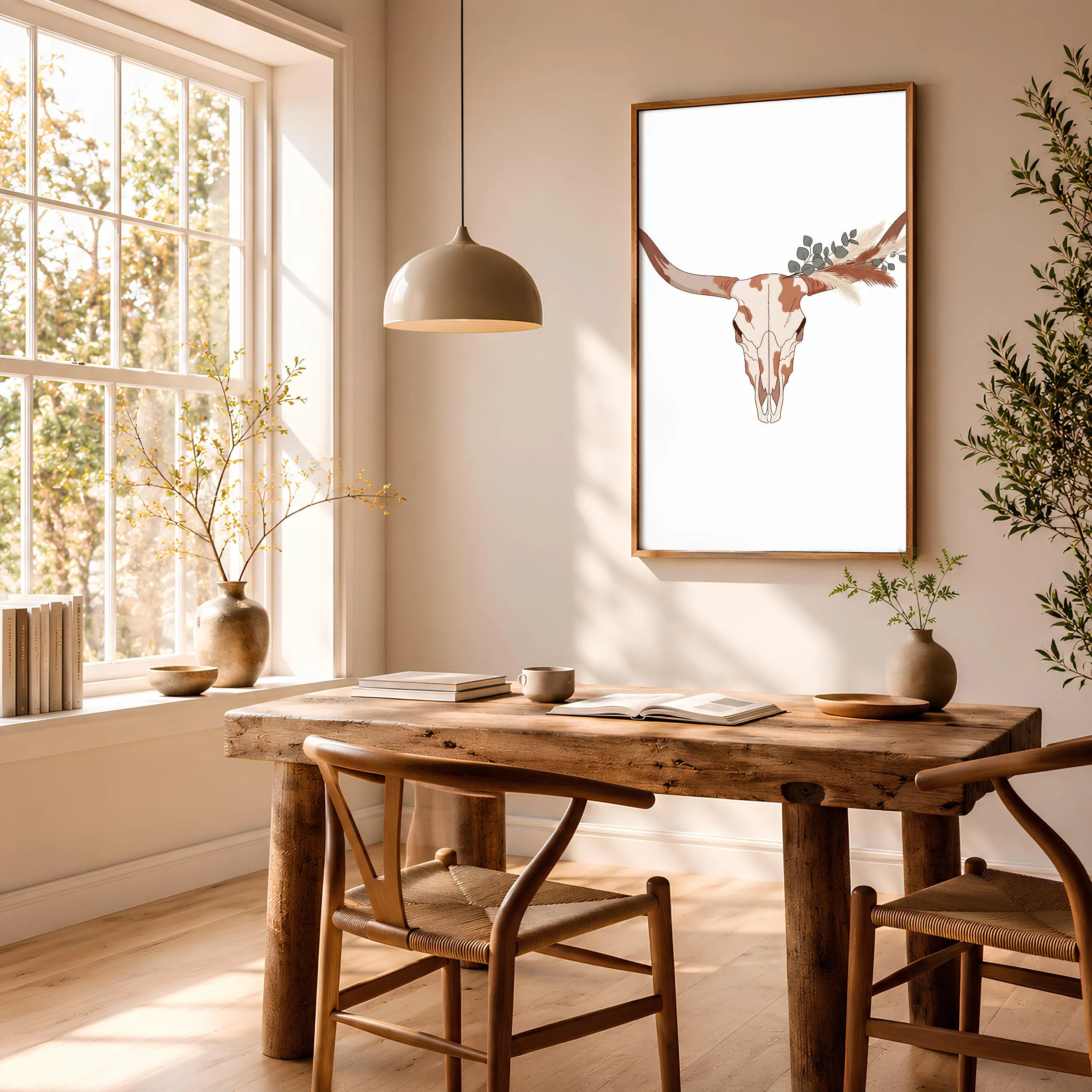 Longhorn Skull Print, Southwestern Boho Poster, Desert Botanical Wall Art, Boho Living Room Decor, Housewarming Gift – Calm Wall Art by Artsify thumbnail 2