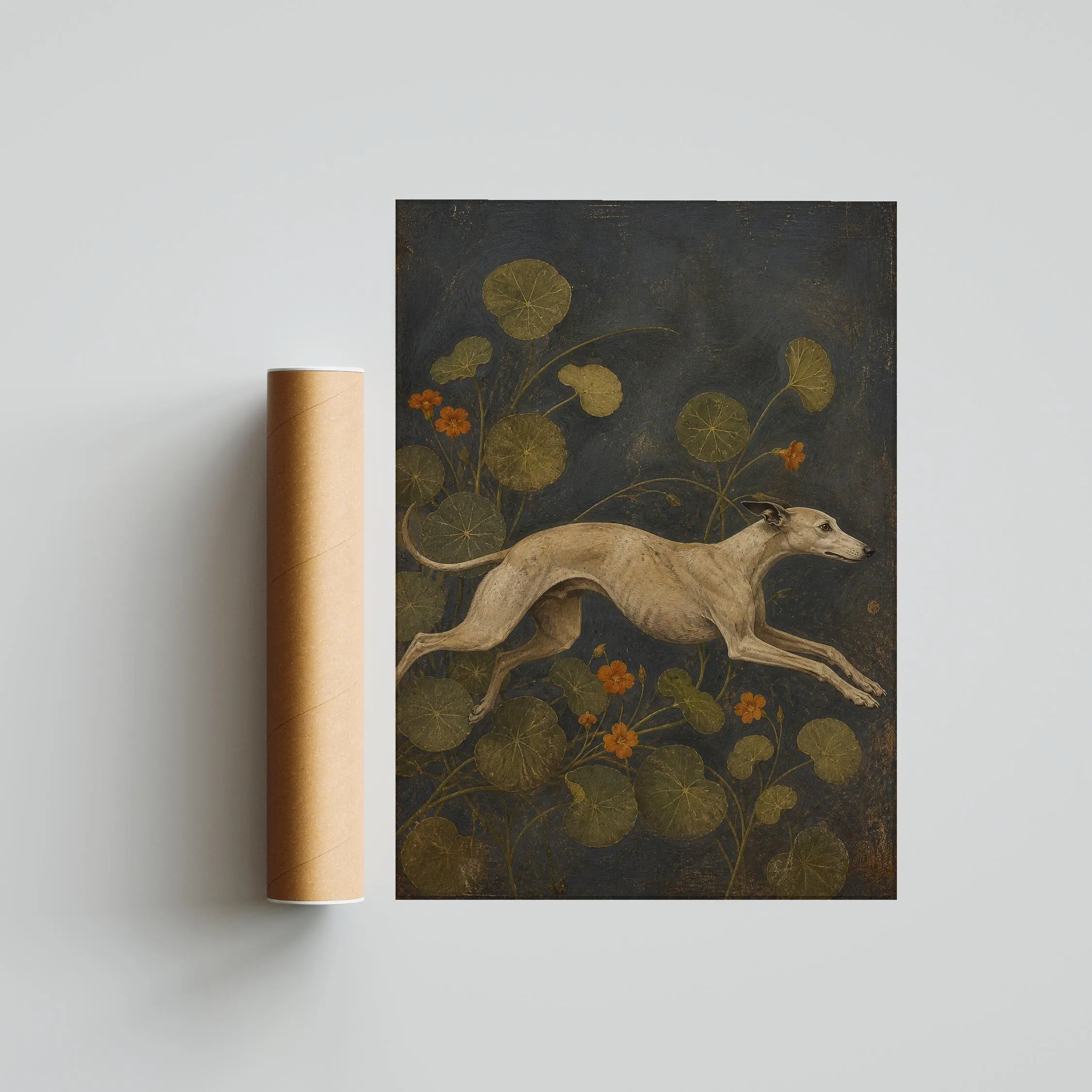 Whippet Wall Art, Arts and Crafts Dog Painting, Vintage Nasturtium Animal Print – Calm Wall Art by Artsify thumbnail 5