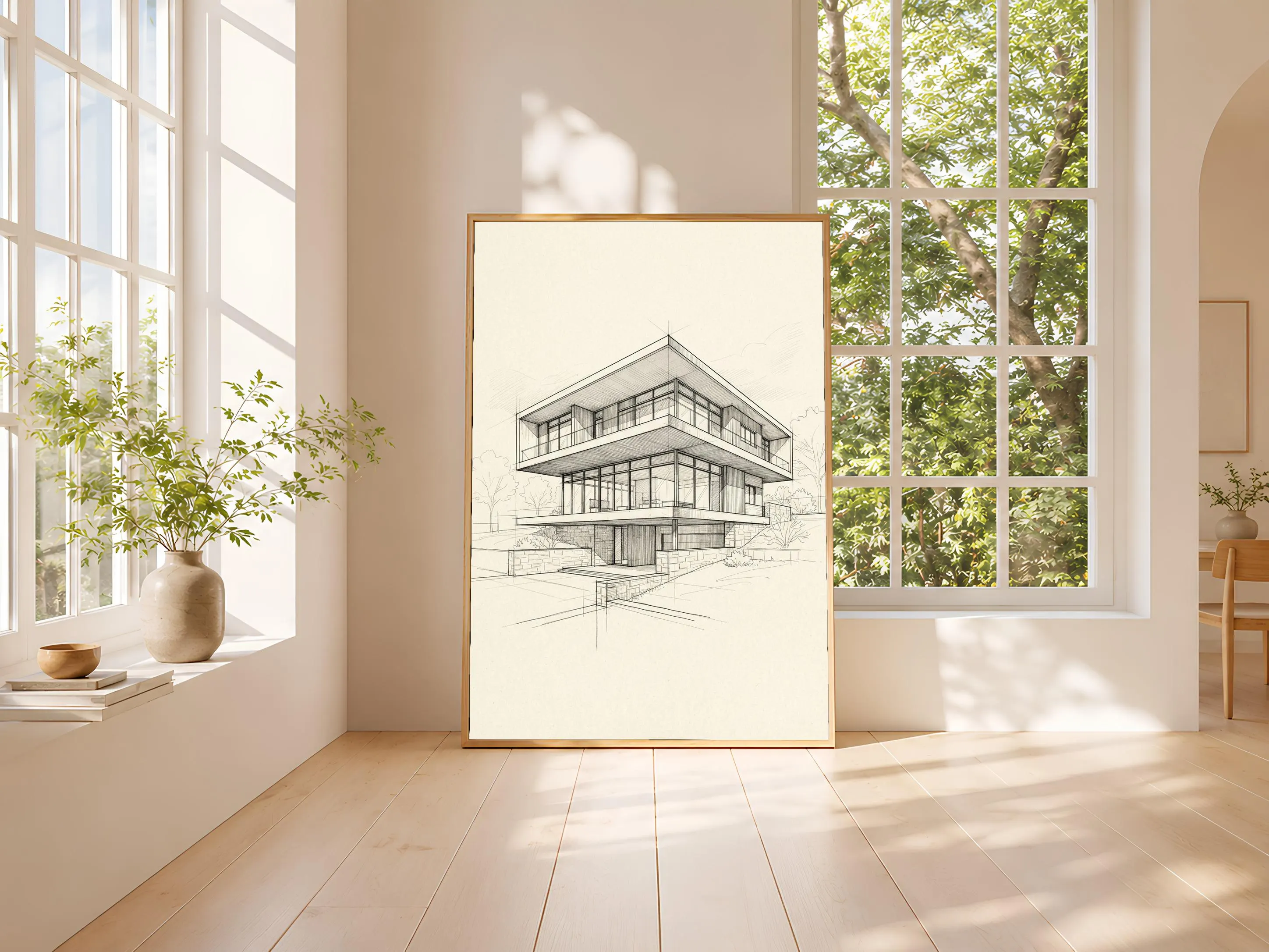 Modern House Line Art Print, Architectural Ink Sketch, Minimalist Poster, Office Decor, Housewarming Gift – Calm Wall Art by Artsify thumbnail 3