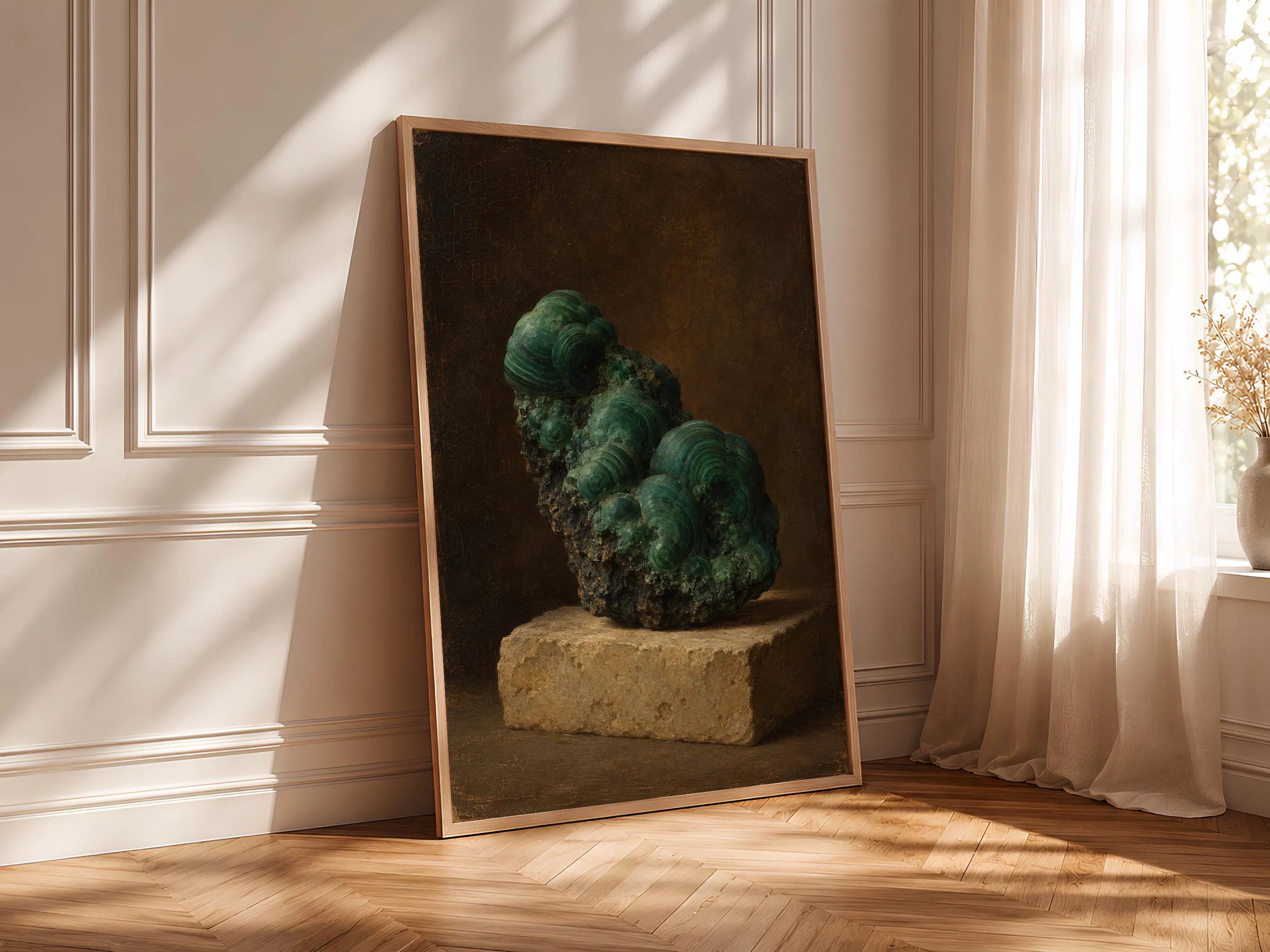 Botryoidal Malachite Specimen Wall Art, Antique Geology Cabinet Painting, Study Decor – Calm Wall Art by Artsify thumbnail 4