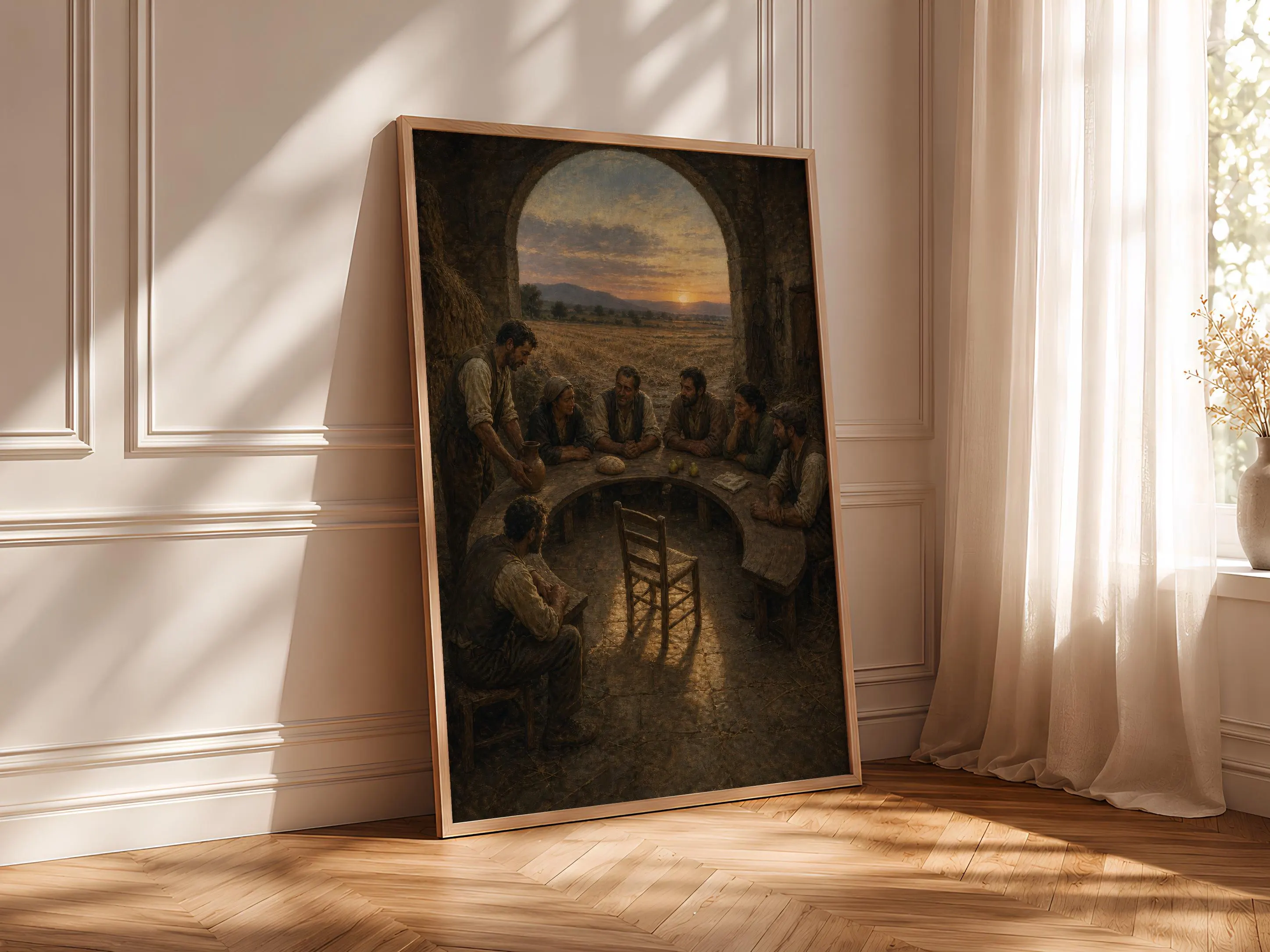Harvest Supper Wall Art, Rustic Spiritual Dining Room Painting, Golden Hour Print – Calm Wall Art by Artsify thumbnail 4