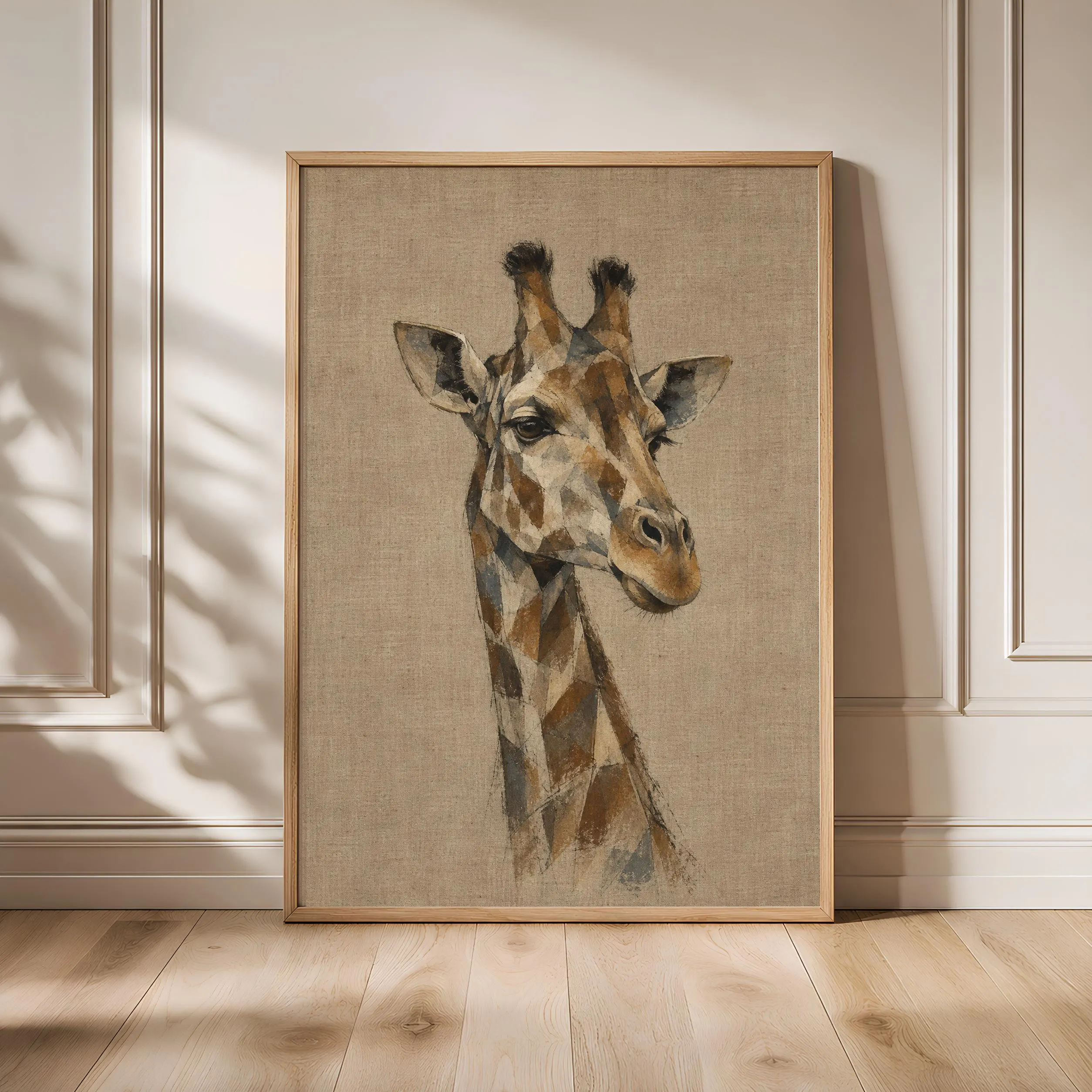 Cubist Giraffe Wall Art, Abstract Geometric Safari Portrait, Modern Neutral Decor – Calm Wall Art by Artsify