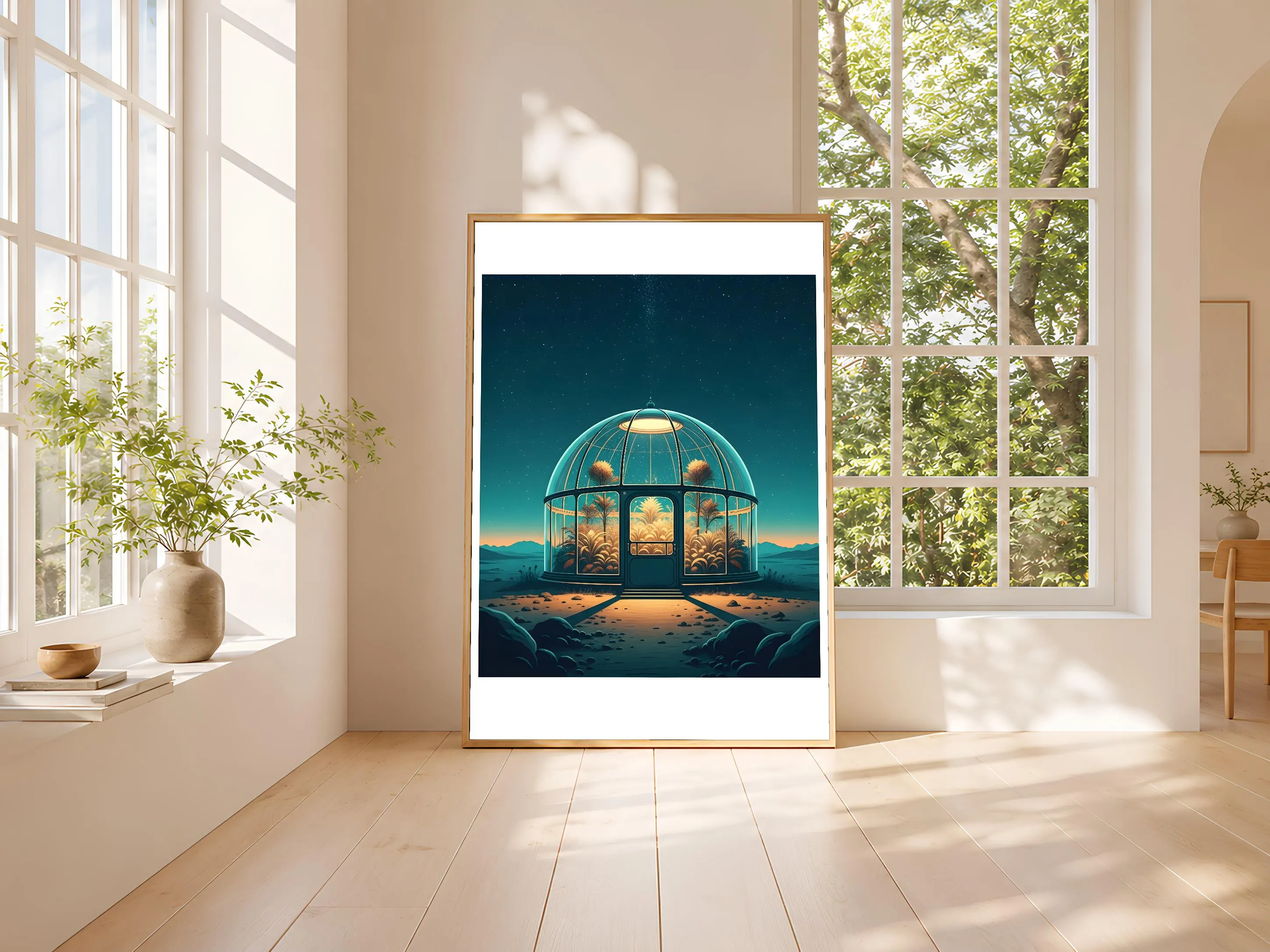 Retro Futuristic Poster, Sci-Fi Greenhouse Print, 70s Space Wall Art, Vintage Cosmic Decor, Housewarming Gift – Calm Wall Art by Artsify thumbnail 3
