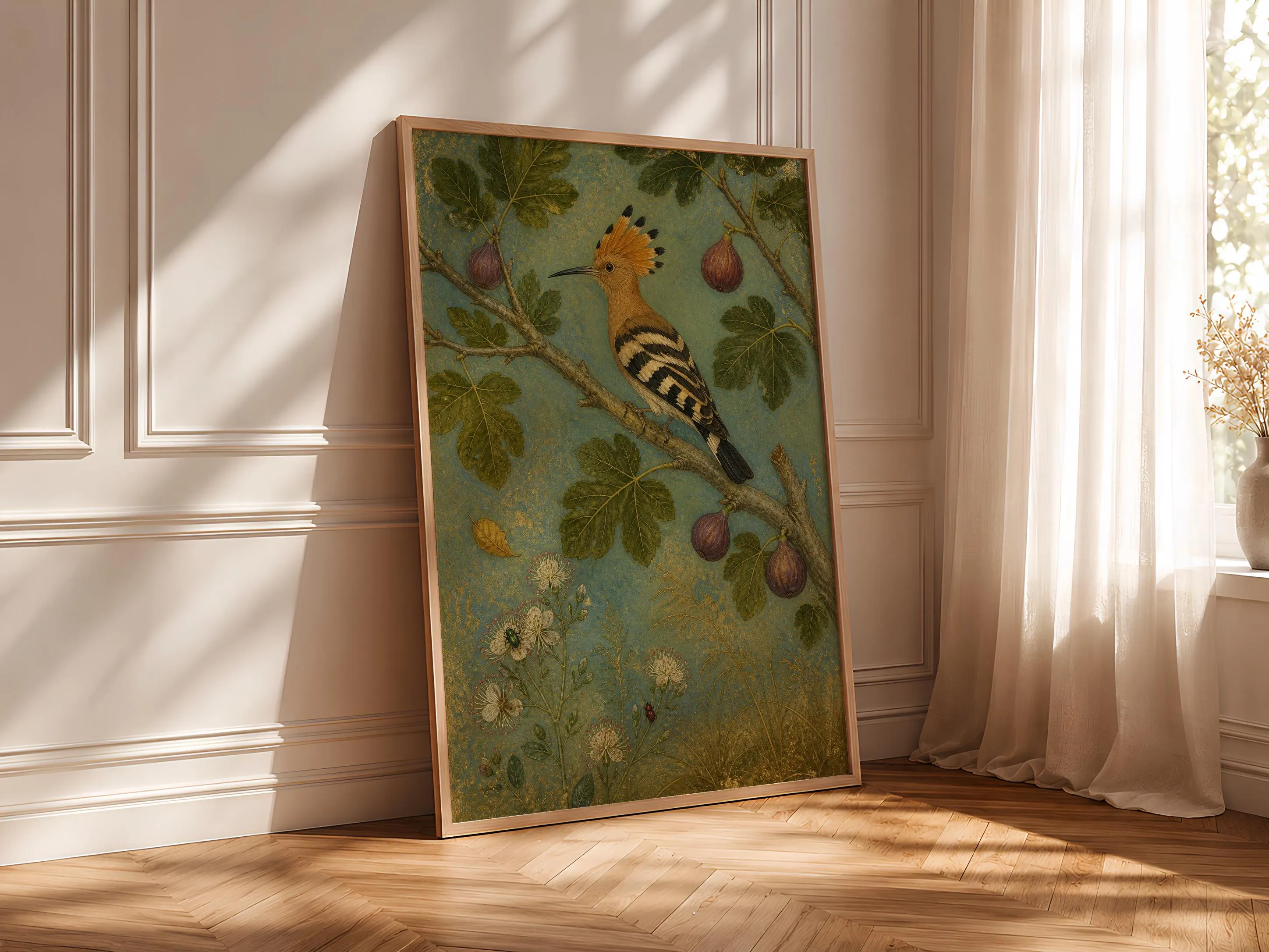Hoopoe Bird Wall Art, Persian Miniature Inspired Painting, Fig Garden Print, Housewarming Gift – Calm Wall Art by Artsify thumbnail 4