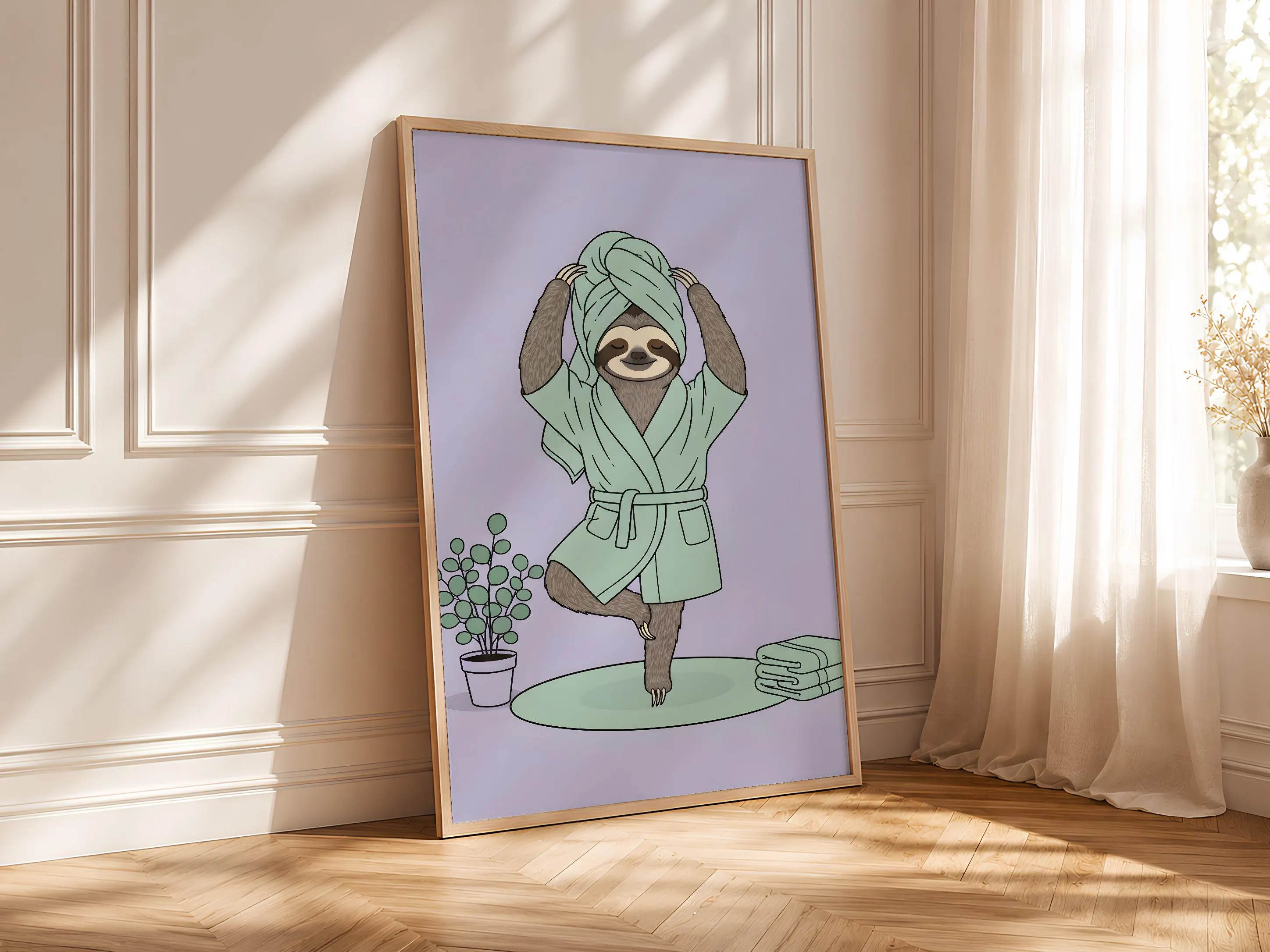 Yoga Sloth Art Print, Funny Animal Poster, Retro Spa Wall Art, Quirky Zen Decor, Relaxation Gift, Housewarming Gift – Calm Wall Art by Artsify thumbnail 4