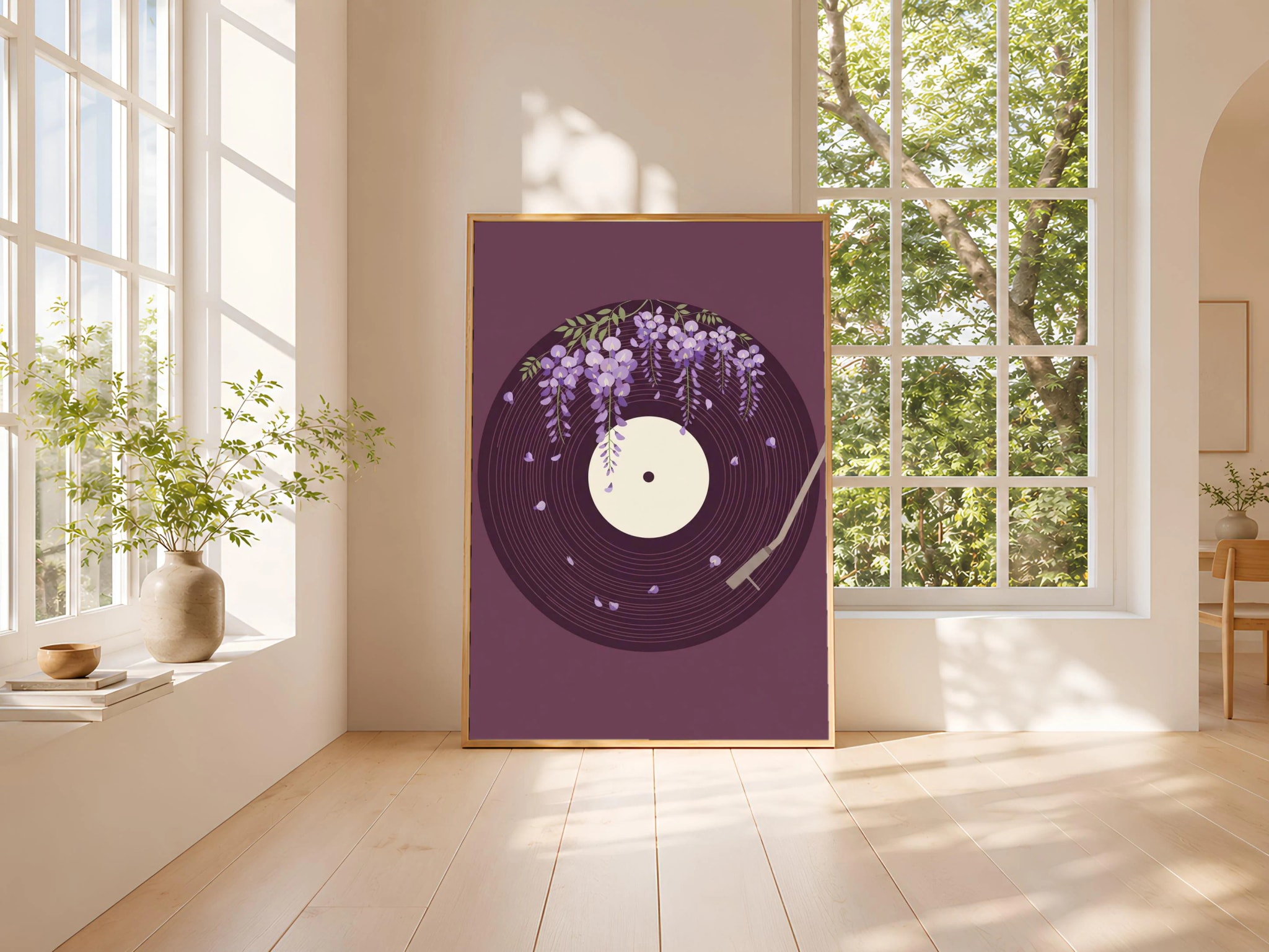Wisteria Vinyl Record Print, Japanese Flower Music Poster, Lavender Wall Art, Housewarming Gift – Calm Wall Art by Artsify thumbnail 3