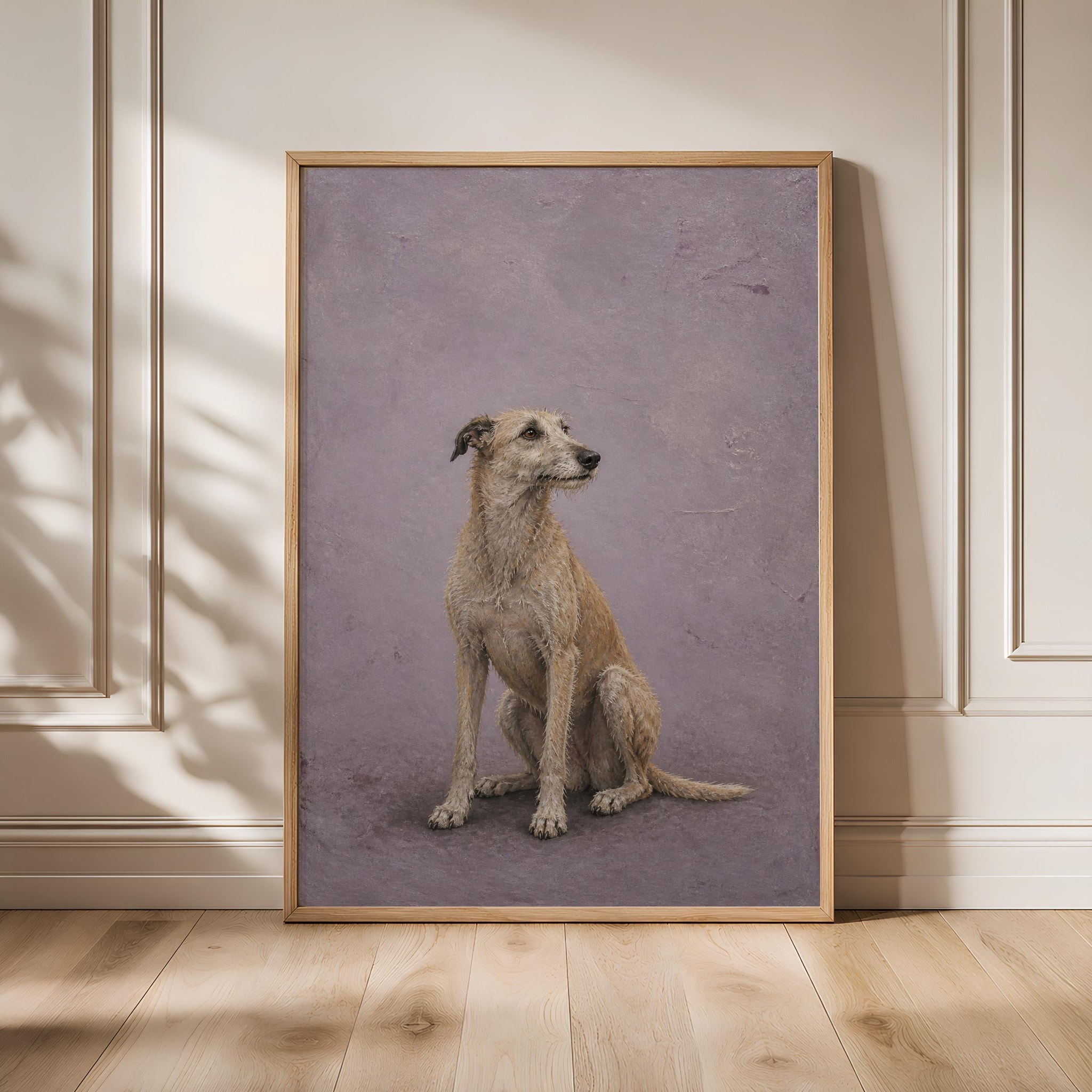 Lurcher Wall Art, Lilac Encaustic Dog Painting, Vintage Sighthound Print, Housewarming Gift – Calm Wall Art by Artsify