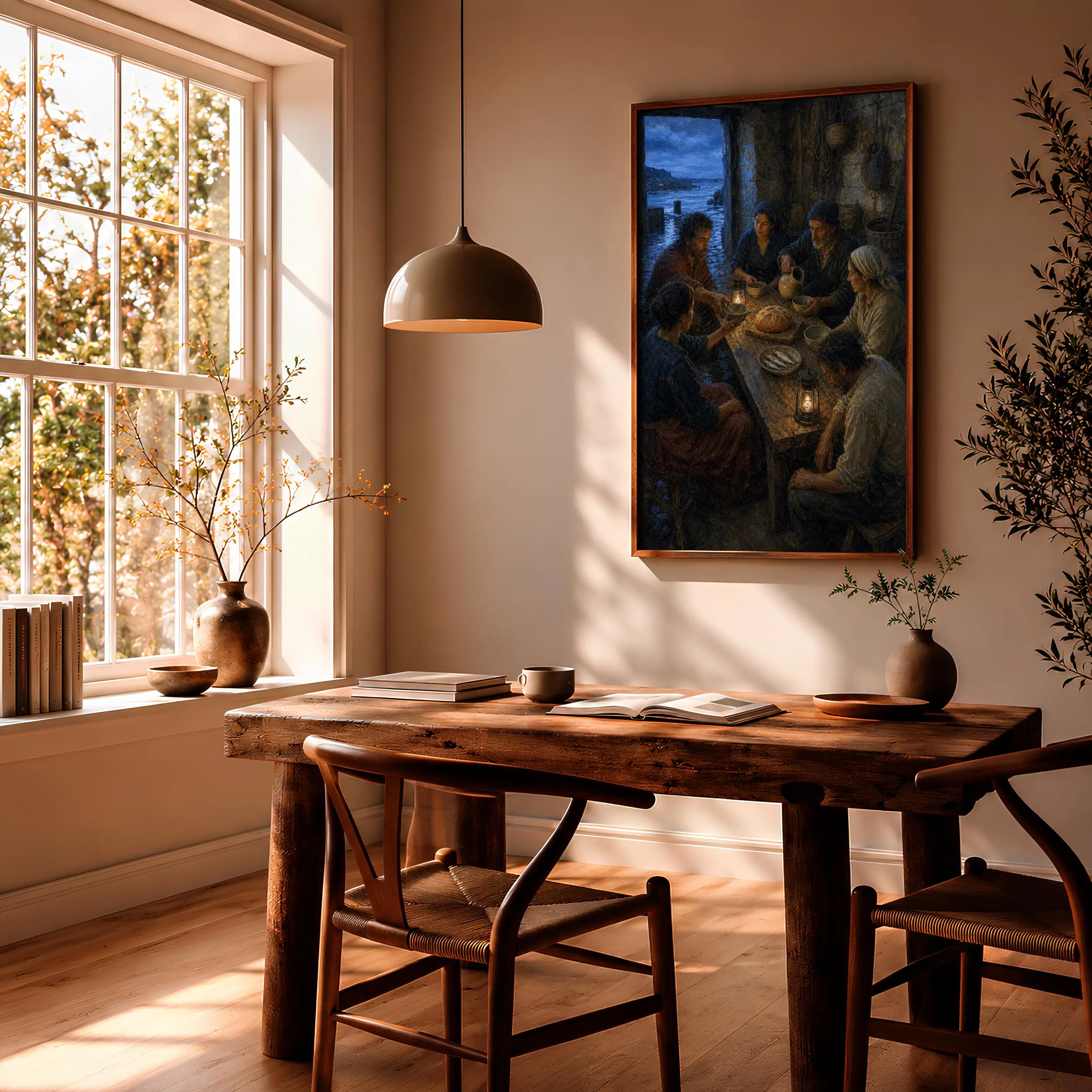 Fisherfolk Blessing Wall Art, Coastal Sacred Supper Painting, Moody Dusk Print – Calm Wall Art by Artsify thumbnail 2