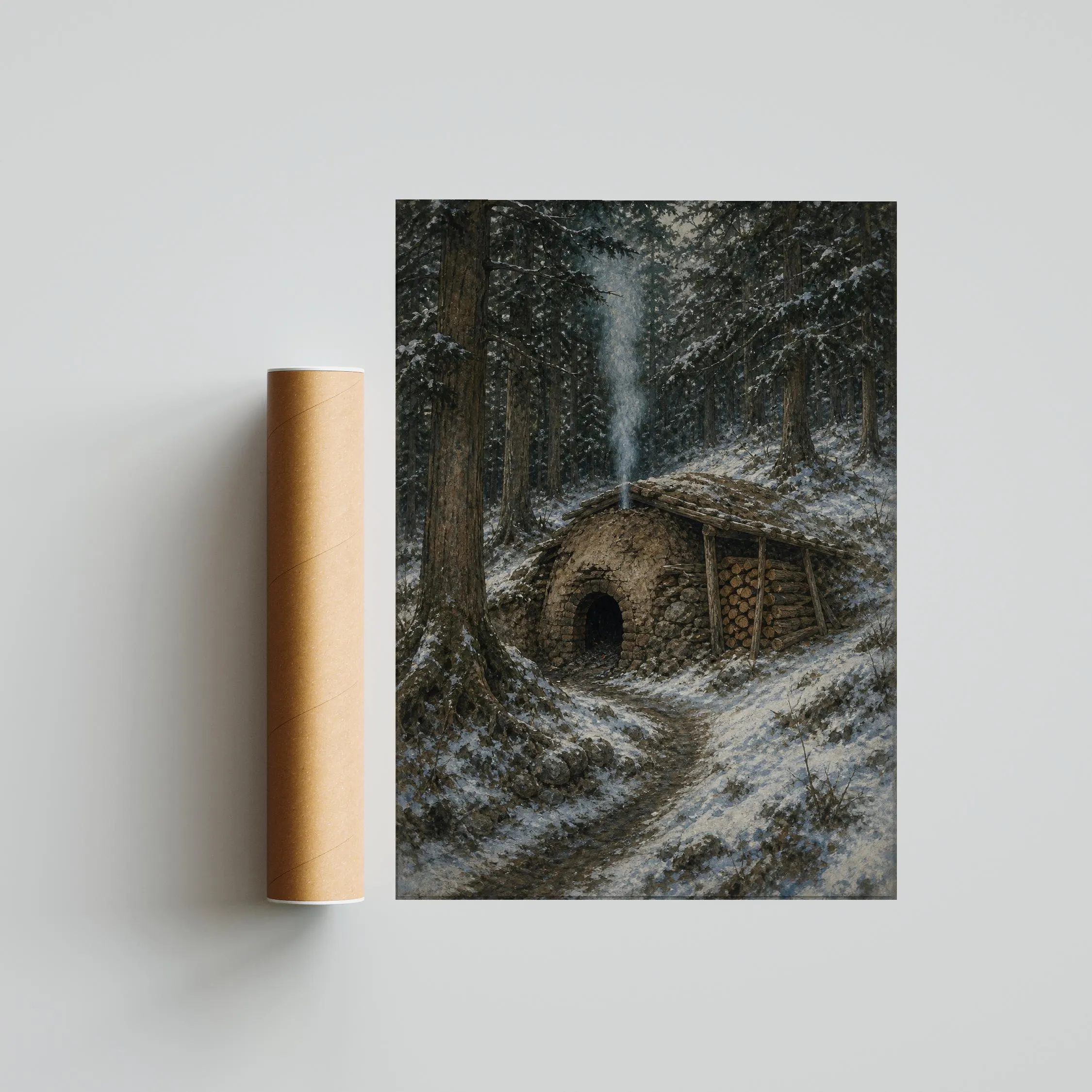 Japanese Charcoal Kiln Print, Snow Forest Wall Art, Vintage Rural Poster, Japandi Winter Decor, Housewarming Gift – Calm Wall Art by Artsify thumbnail 5